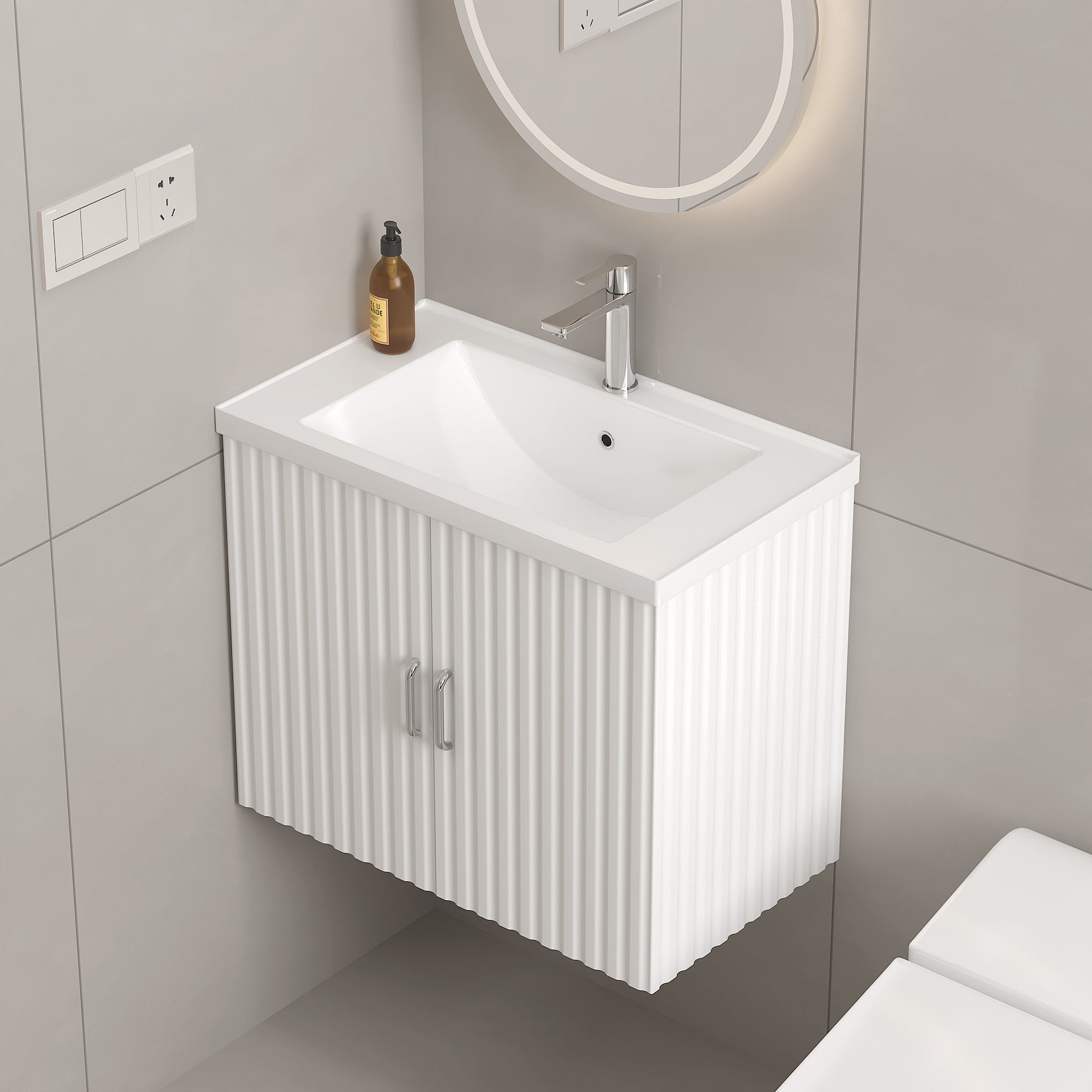 24" Floating Wall Mounted Bathroom Vanity With White Porcelain Sink And Soft Close Doors White Ceramic Mdf