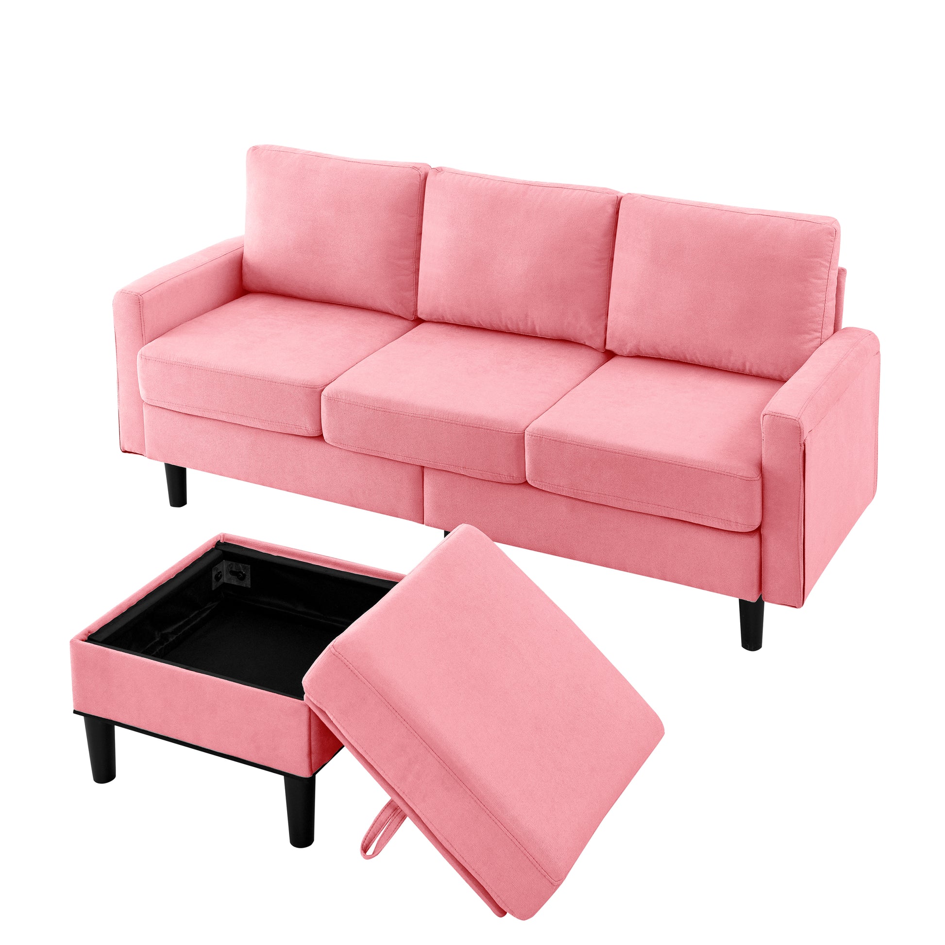 Upholstered Sectional Sofa Couch, L Shaped Couch With Storage Reversible Ottoman Bench 3 Seater For Living Room, Apartment, Compact Spaces, Fabric Pink Pink Wood Primary Living Space Soft Pillow Back Modern Square Arms Foam Solid Wood 4 Seat