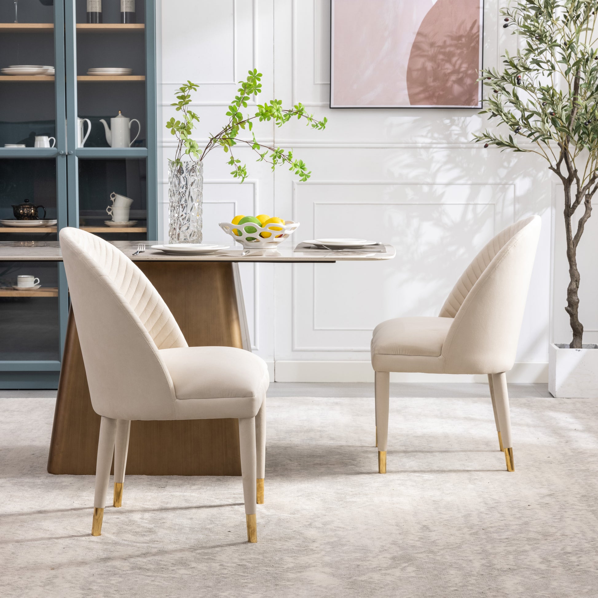 Coolmore Accent Chair ,Leisure Single Chair With Solid Wood Foot,2Pc Set Beige Velvet