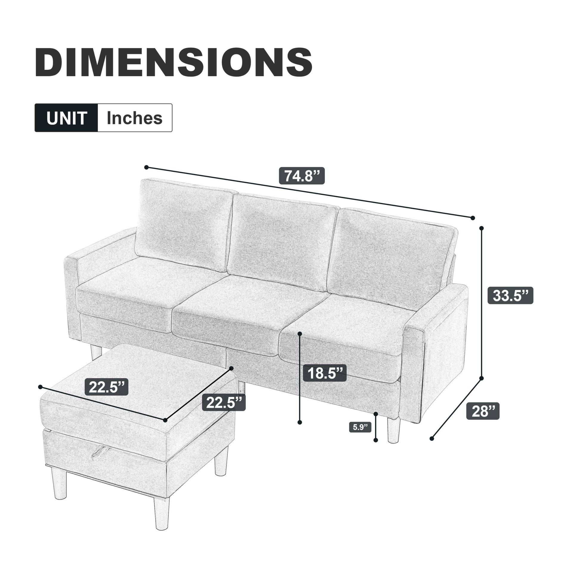 Upholstered Sectional Sofa Couch, L Shaped Couch With Storage Reversible Ottoman Bench 3 Seater For Living Room, Apartment, Compact Spaces, Fabric Beige Beige Wood Primary Living Space Soft Pillow Back Modern Square Arms Foam Solid Wood 4 Seat