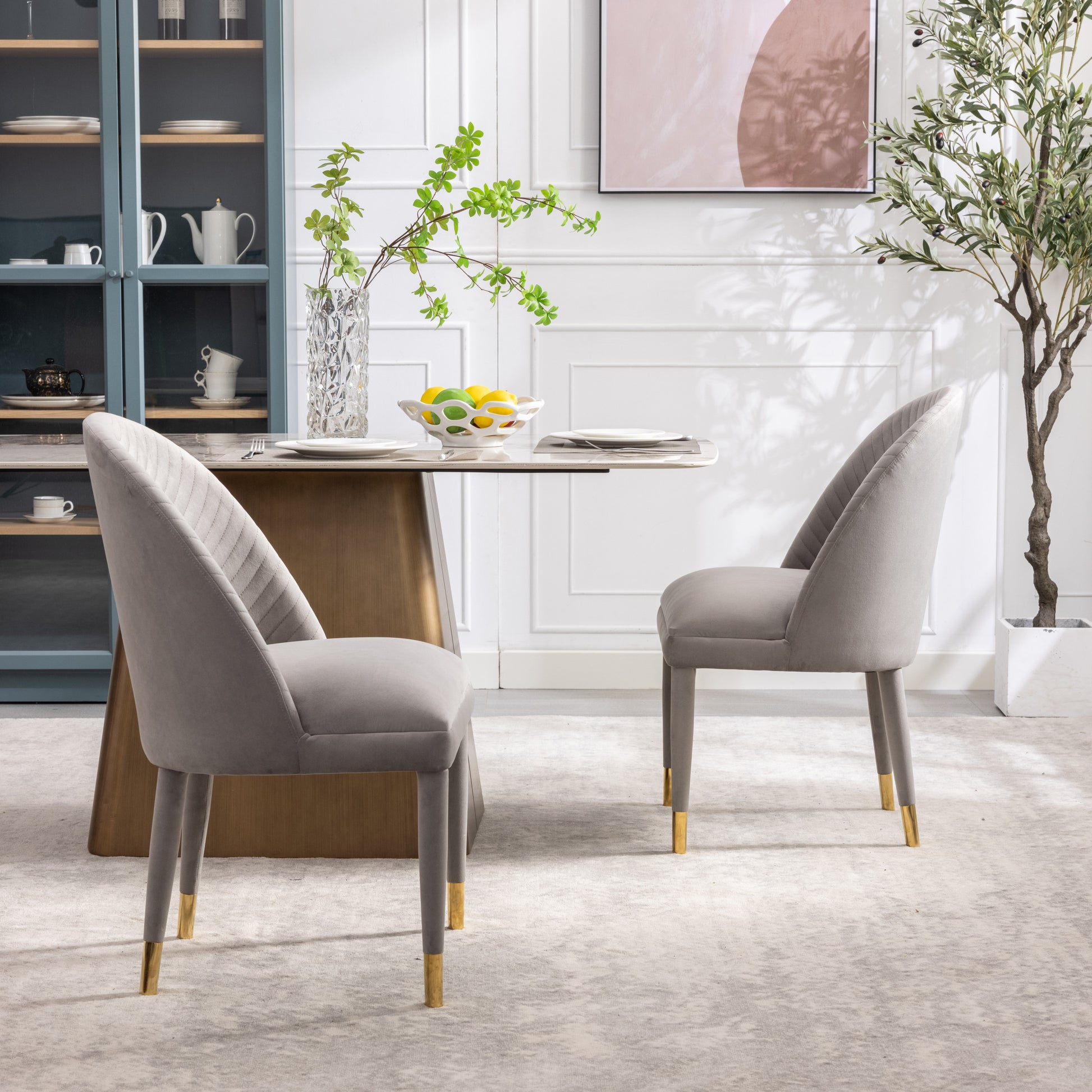 Coolmore Accent Chair ,Leisure Single Chair With Solid Wood Foot,2Pc Set Gray Velvet