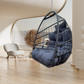 Swing Hammock Egg Basket Chairs Without Stand Indoor Outdoor, Uv Resistant Cushion Hanging Chair, Foldable Frame 350Lbs Capacity Ceiling Hammock Chair For Patio Porch Backyard Balcony Black Metal
