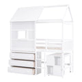 Twin Size House Loft Bed With Storage Desk And 3 Drawer Chest, White Box Spring Not Required Twin White Wood Bedroom Solid Wood Mdf