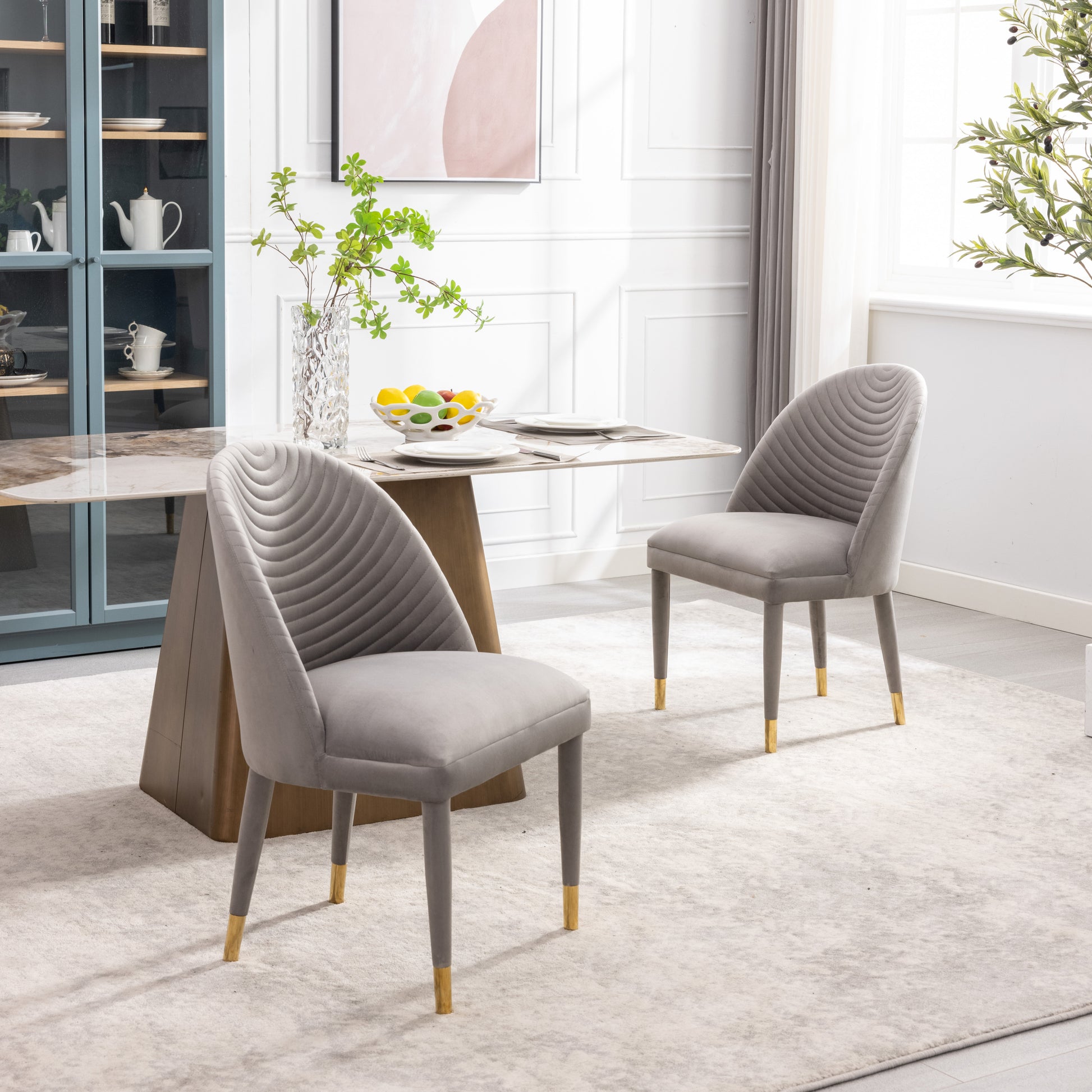 Coolmore Accent Chair ,Leisure Single Chair With Solid Wood Foot,2Pc Set Gray Velvet