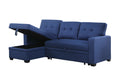 Upholstered Pull Out Sectional Sofa With Chaise Blue Foam Linen