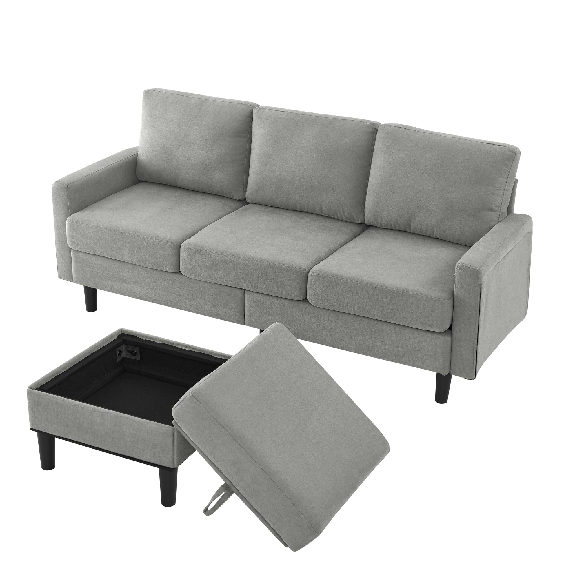 Upholstered Sectional Sofa Couch, L Shaped Couch With Storage Reversible Ottoman Bench 3 Seater For Living Room, Apartment, Compact Spaces, Fabric Light Gray Light Gray Wood Primary Living Space Soft Pillow Back Modern Square Arms Foam Solid Wood 4 Seat