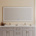 72X36 Inch Led Lit Bathroom Mirror, Wall Mounted Anti Fog Memory Rectangular Vanity Mirror With Tri White Front Circular Light And Touch Sensor Dimmer Switch White Glass