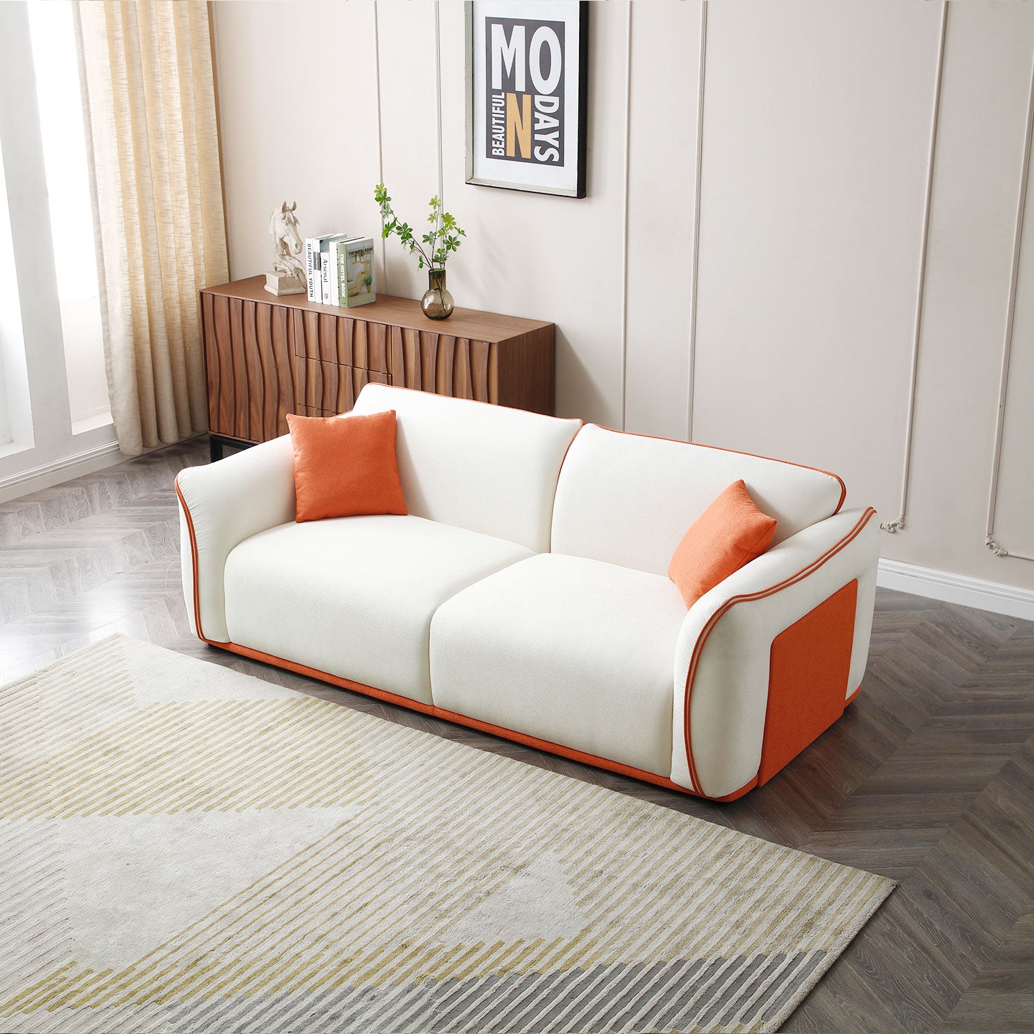 Beige Couch Upholstered Sofa, Modern Sofa For Living Room, Couch For Small Spaces. Beige Fabric