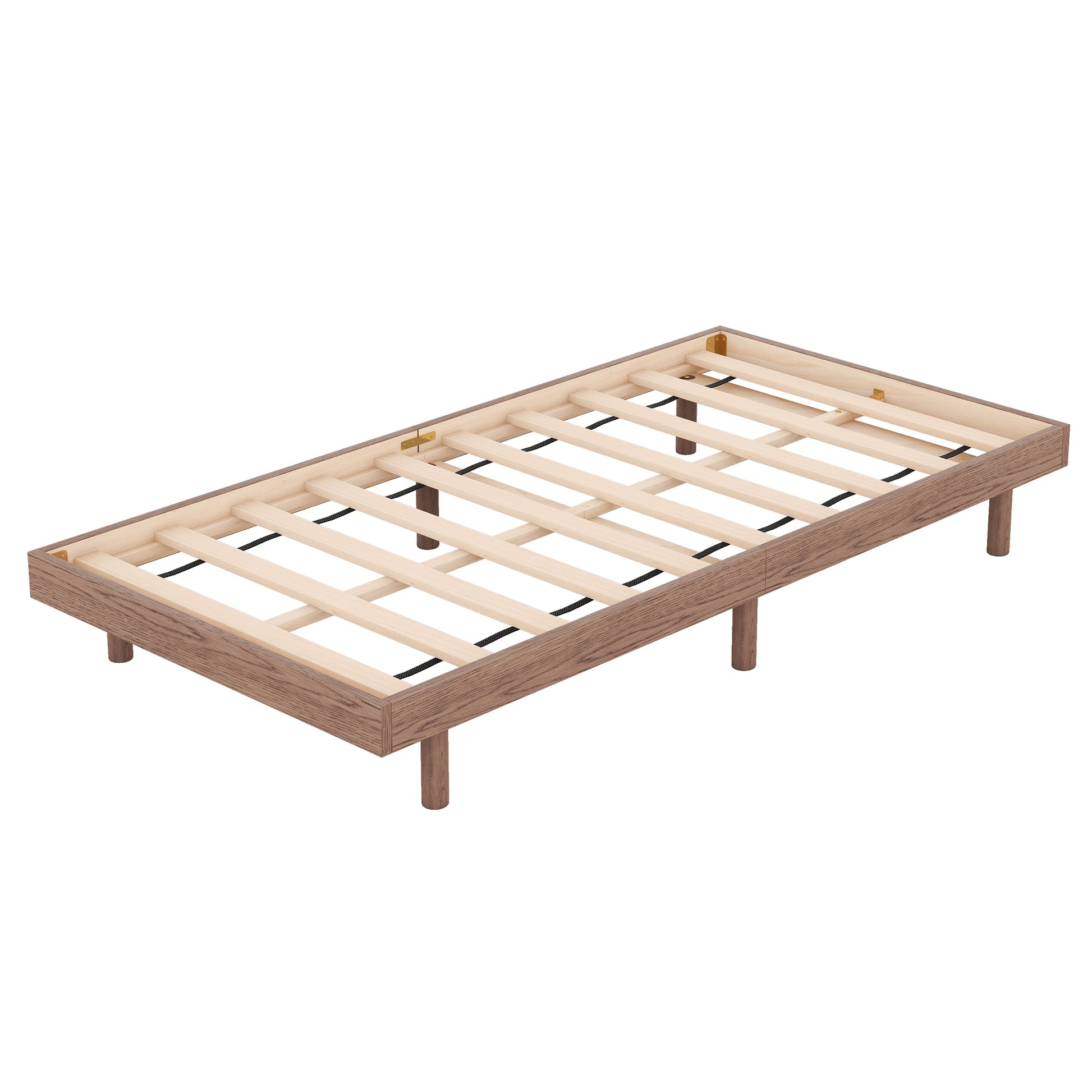 Modern Design Twin Size Floating Platform Bed Frame For Walnut Color Walnut Particle Board