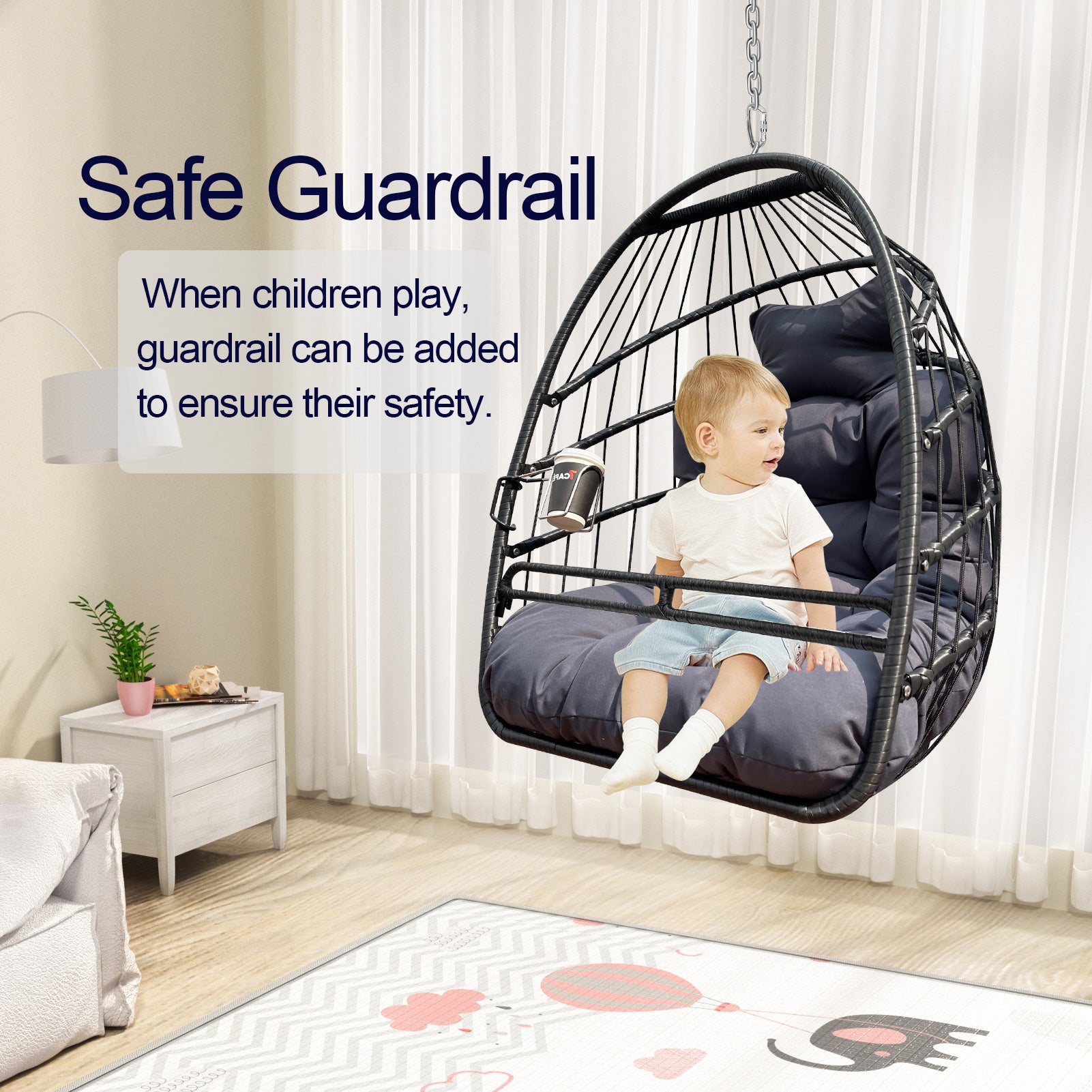 Swing Hammock Egg Basket Chairs Without Stand Indoor Outdoor, Uv Resistant Cushion Hanging Chair, Foldable Frame 350Lbs Capacity Ceiling Hammock Chair For Patio Porch Backyard Balcony Black Metal