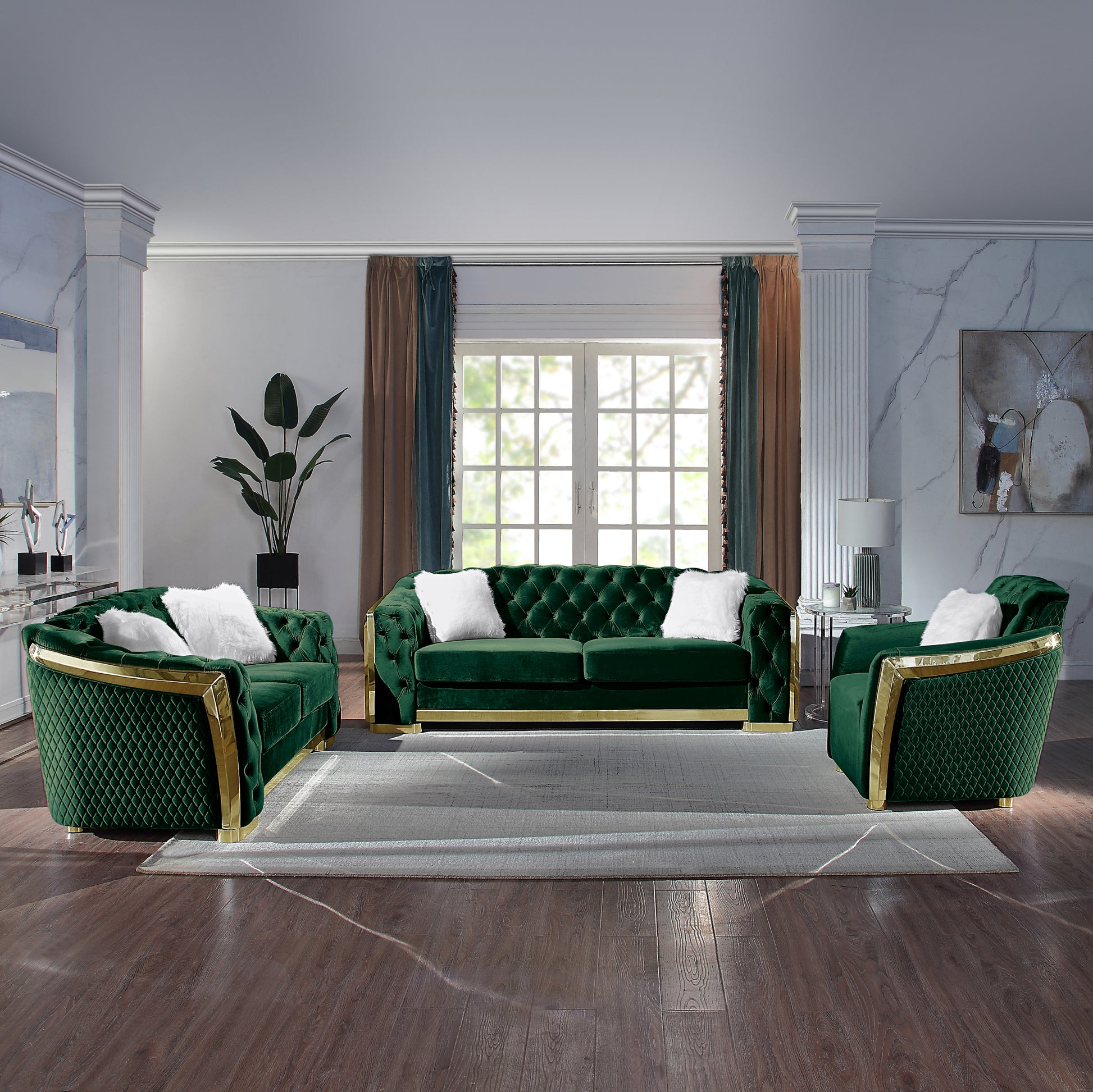 Velvet Stainless Steel Frame Surround Upholstered Armchair Green Velvet