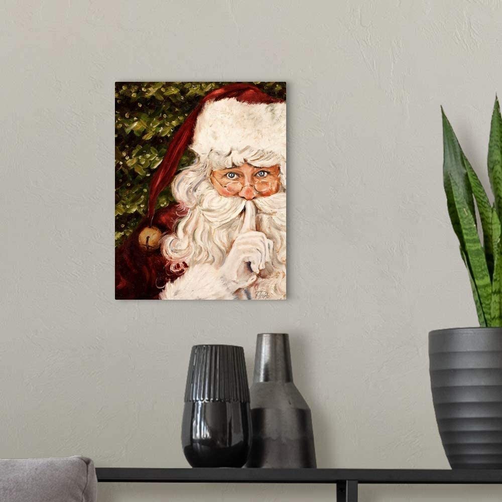 Framed Canvas Wall Art Decor Painting For Chrismas, Santa Claus Be Quiet Gift Painting For Chrismas Gift, Decoration For Chrismas Eve Office Living Room, Bedroom Decor 3624In Thickness 1.5Inch Rectangle Framed Multicolor Christmas Oversized 41In Canvas