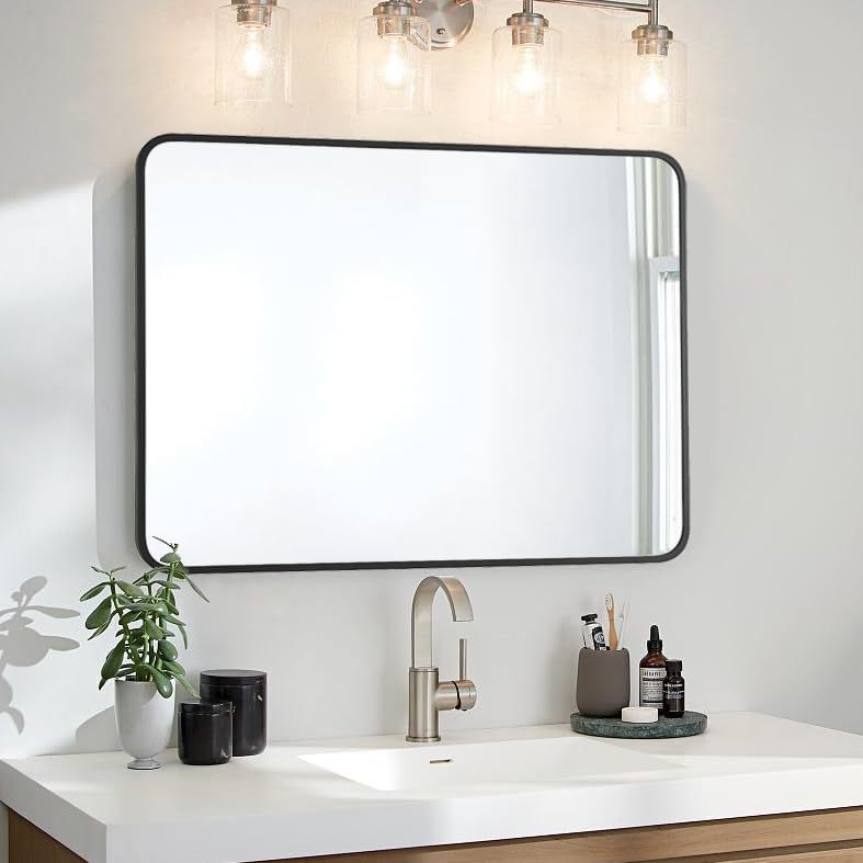 Black 24 "X36" Rectangular Bathroom Wall Mirror Black Classic,Modern Mdf Glass Aluminium