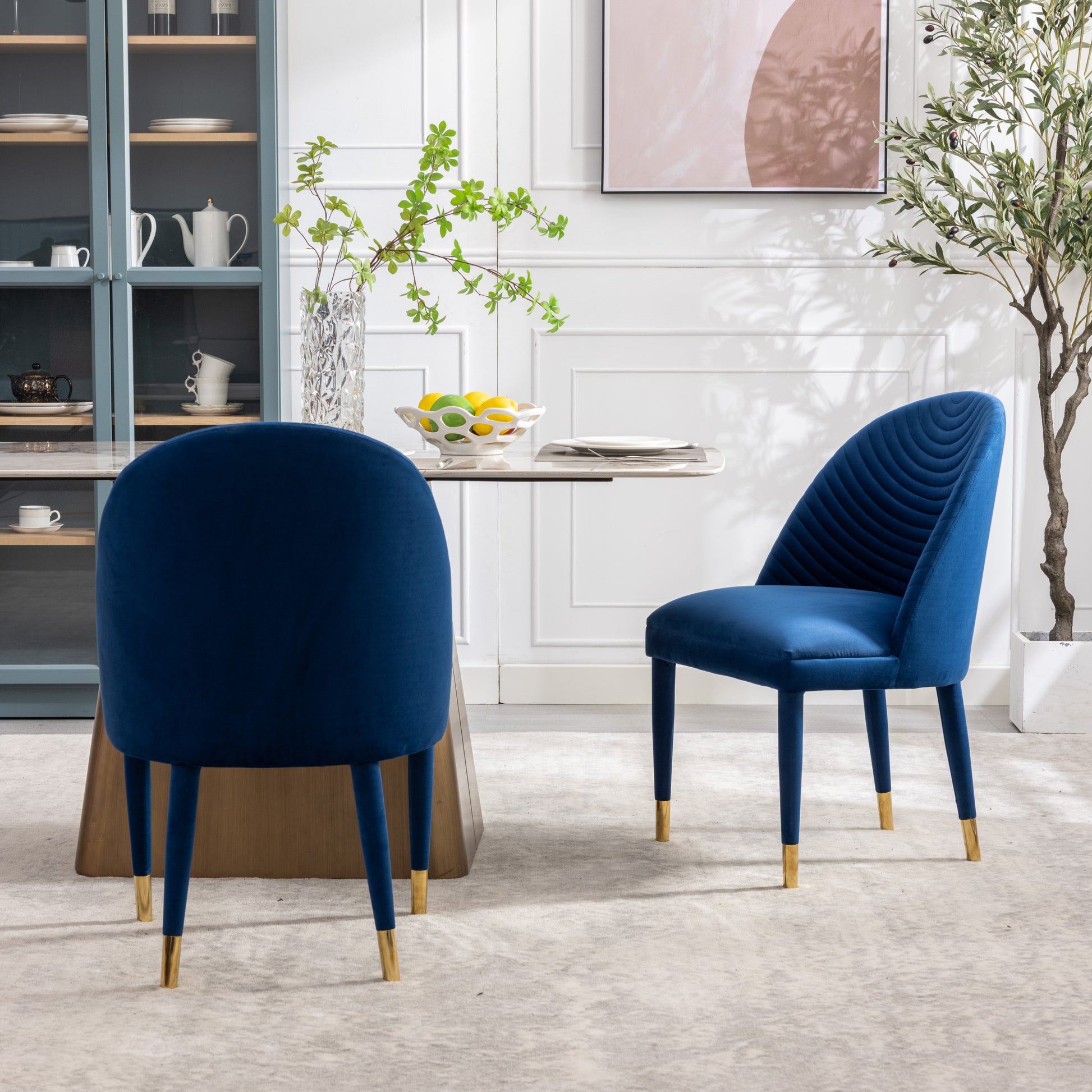 Coolmore Accent Chair ,Leisure Single Chair With Solid Wood Foot,2Pc Set Navy Velvet