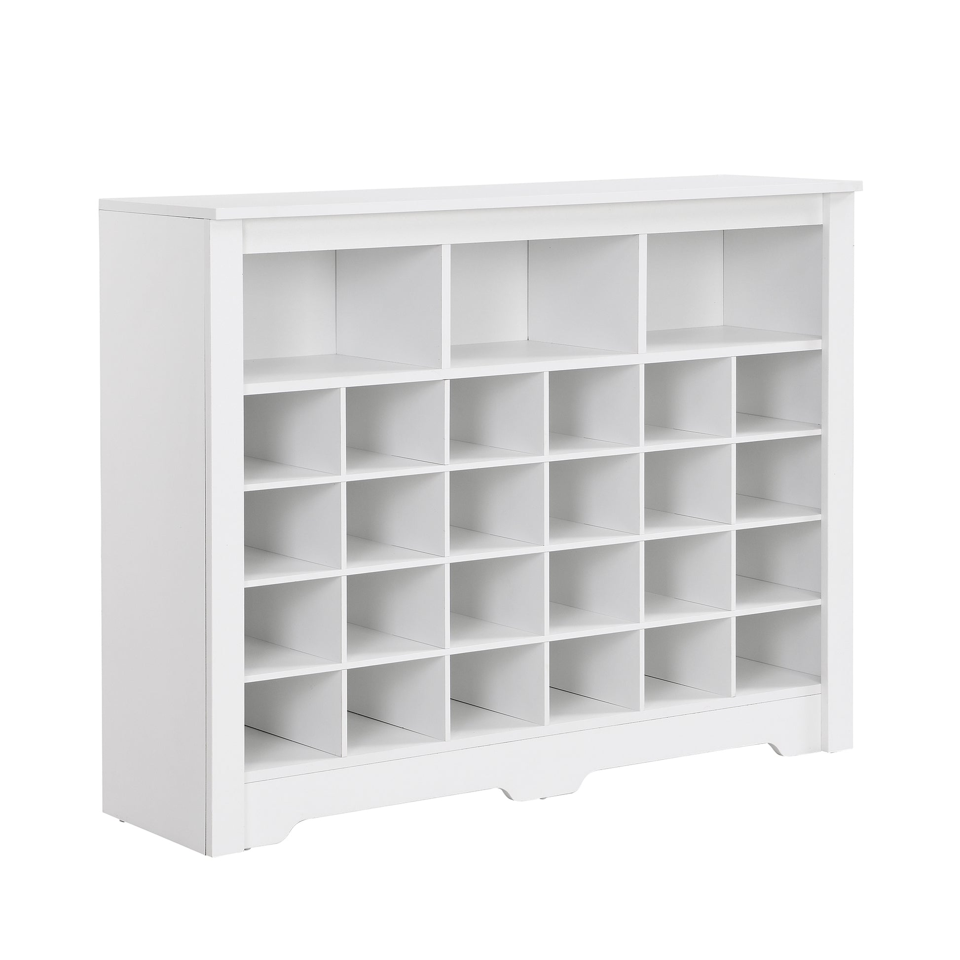 Sleek Design 24 Shoe Cubby Console, Modern Shoe Cabinet With Curved Base, Versatile Sideboard With High Quality For Hallway, Bedroom, Living Room, White Freestanding White Primary Living Space Particle Board