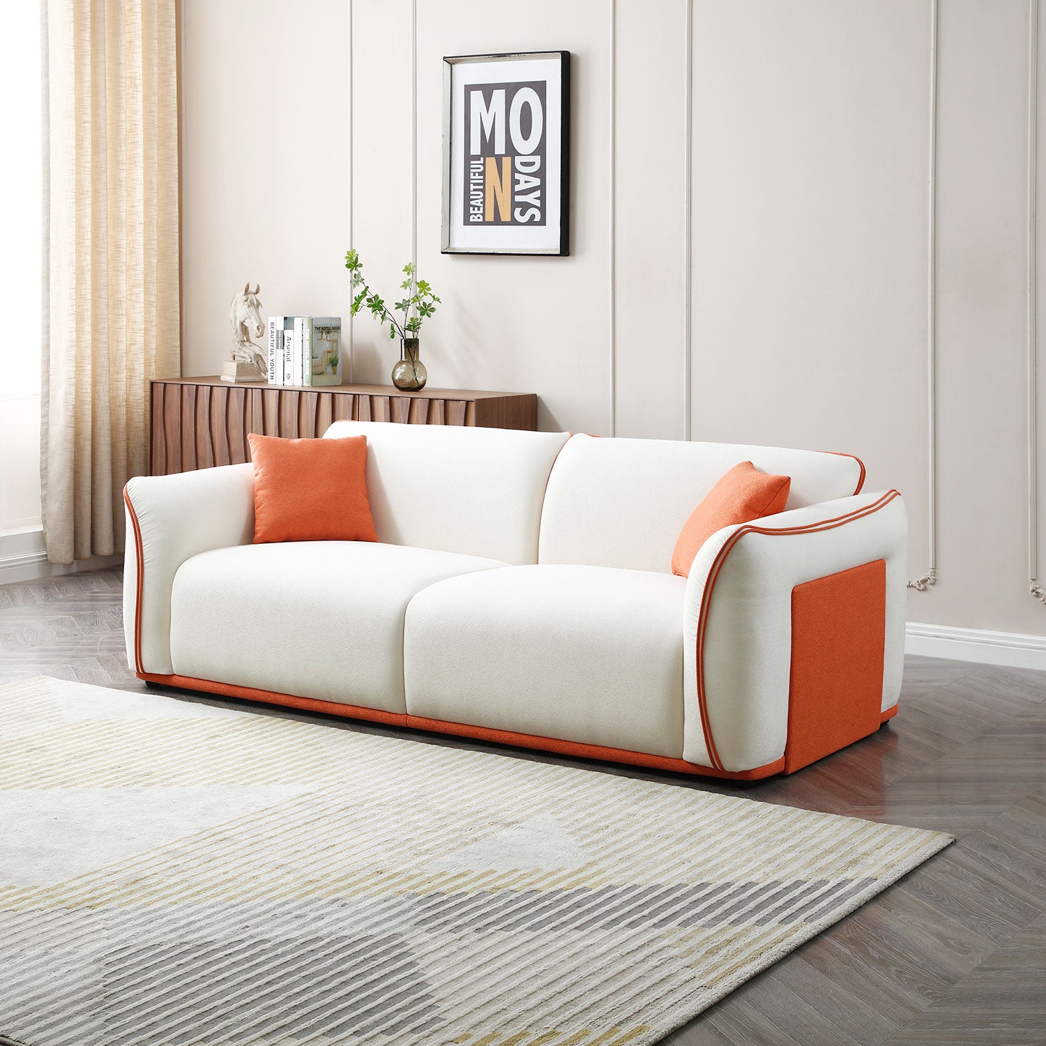 Beige Couch Upholstered Sofa, Modern Sofa For Living Room, Couch For Small Spaces. Beige Fabric