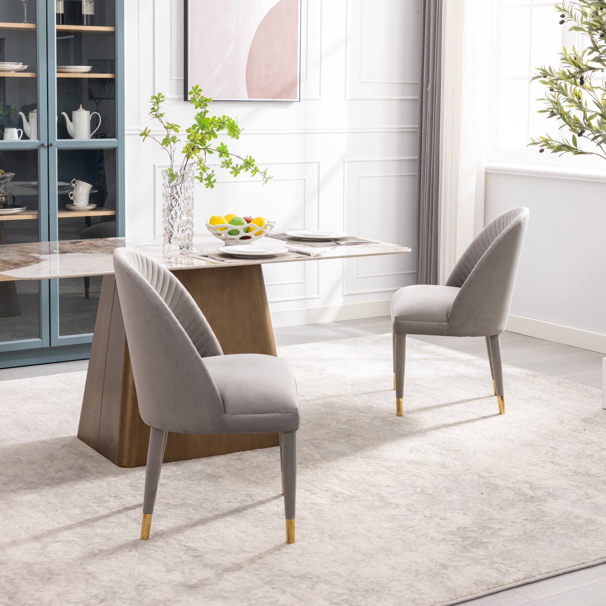 Coolmore Accent Chair ,Leisure Single Chair With Solid Wood Foot,2Pc Set Gray Velvet