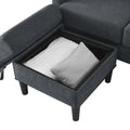 Upholstered Sectional Sofa Couch, L Shaped Couch With Storage Reversible Ottoman Bench 3 Seater For Living Room, Apartment, Compact Spaces, Fabric Dark Gray Dark Gray Wood Primary Living Space Soft Pillow Back Modern Square Arms Foam Solid Wood 4 Seat