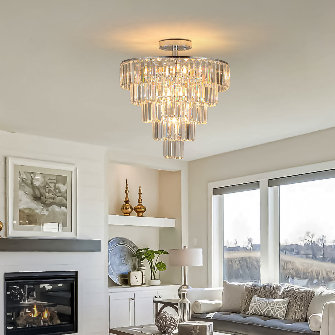 Same As W1340110373 L5010 Large Crystal Chandelier In White Chrome Color, Modern Style Chandelier, Dining Room, Living Room, Bedroom Without Bulb Chrome Luxury Crystal Iron