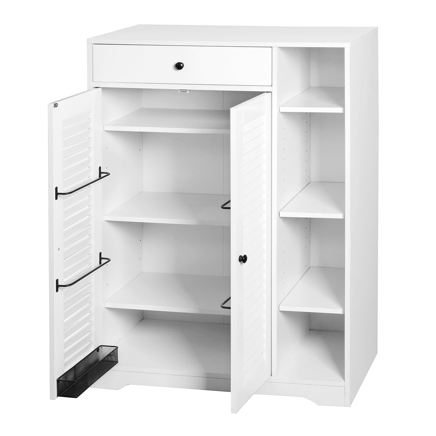 Freestanding Shoe Rack Organizer With 2 Shutter Door, Entryway Narrow Shoe Storage With Adjustable Storage Shelf &Top Drawer, Modern Slim Shoe Cabinet, White White Particle Board