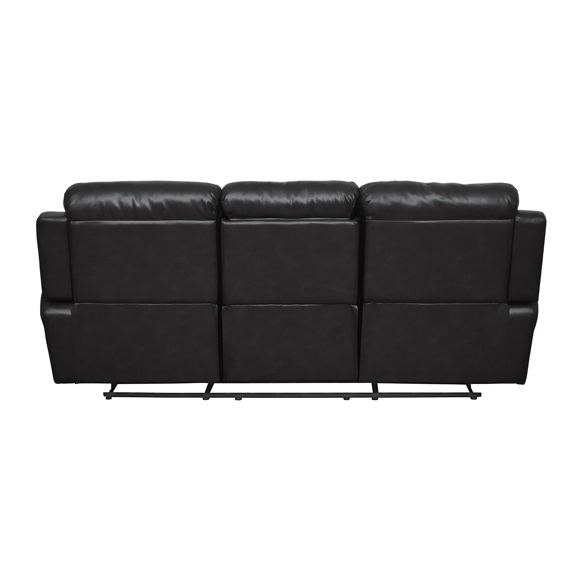 Contemporary Black Faux Leather Upholstered 1Pc Double Reclining Sofa W Center Drop Down Cup Holder Living Room Furniture Black Faux Leather Wood Primary Living Space Pillow Top Arms Solid Wood 3