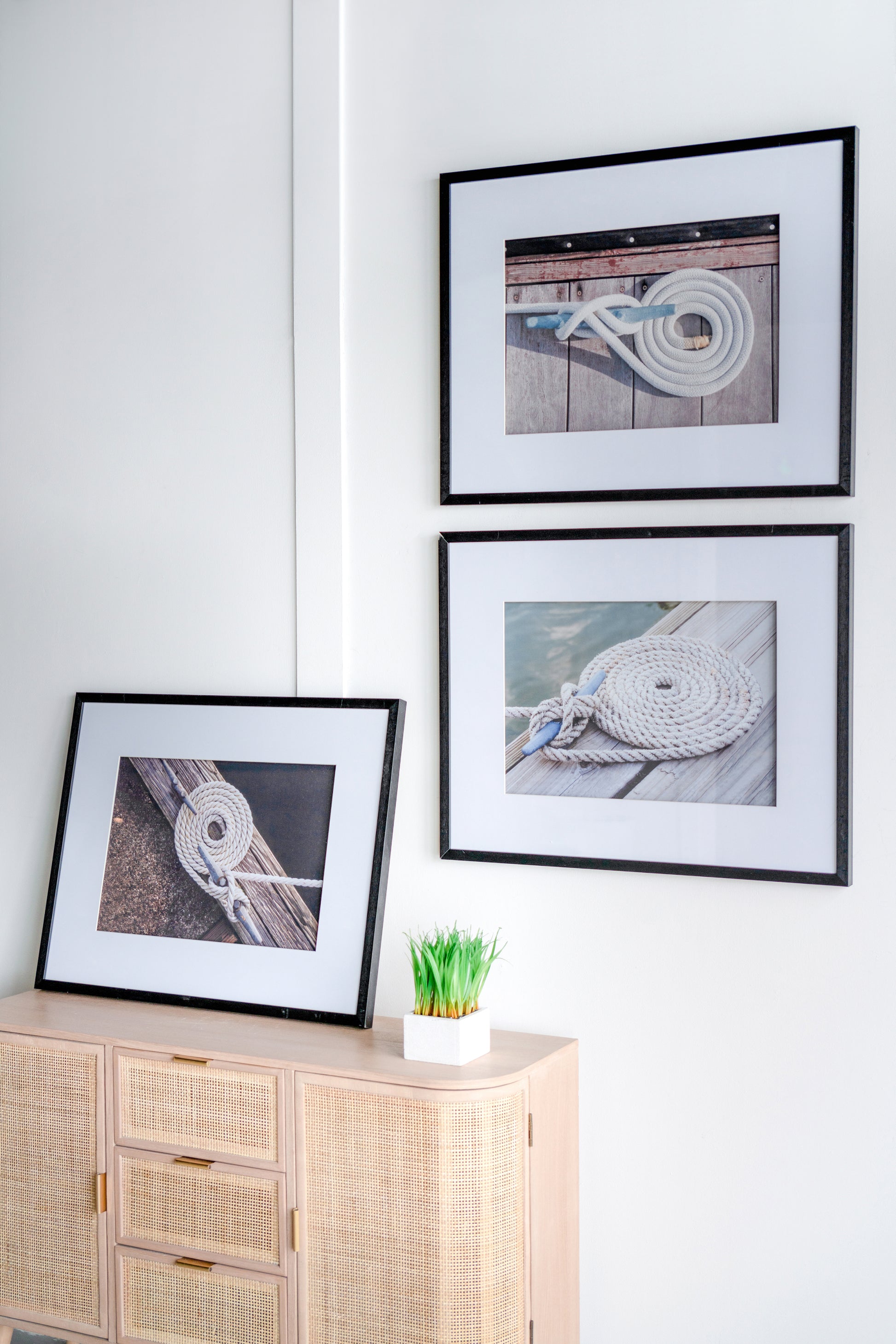 30" X 24" Rope Wall Art With Black Frame, Wall Decor For Living Room Bedrrom Entryway Office, Set Of 3 White Black Plastic