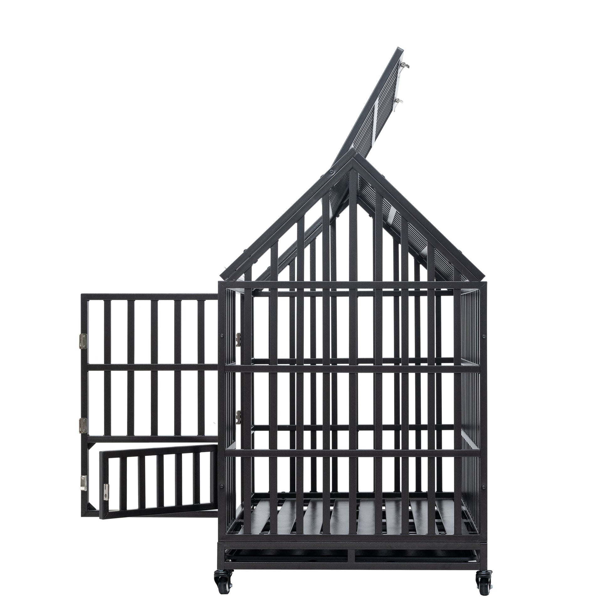 Heavy Duty Dog Cage Pet Crate With Roof & Window On Roof Black Carbon Steel