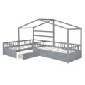 Twin Size House Platform Bed With Three Storage Drawers,Gray Box Spring Not Required Twin Gray Wood Bedroom Pine