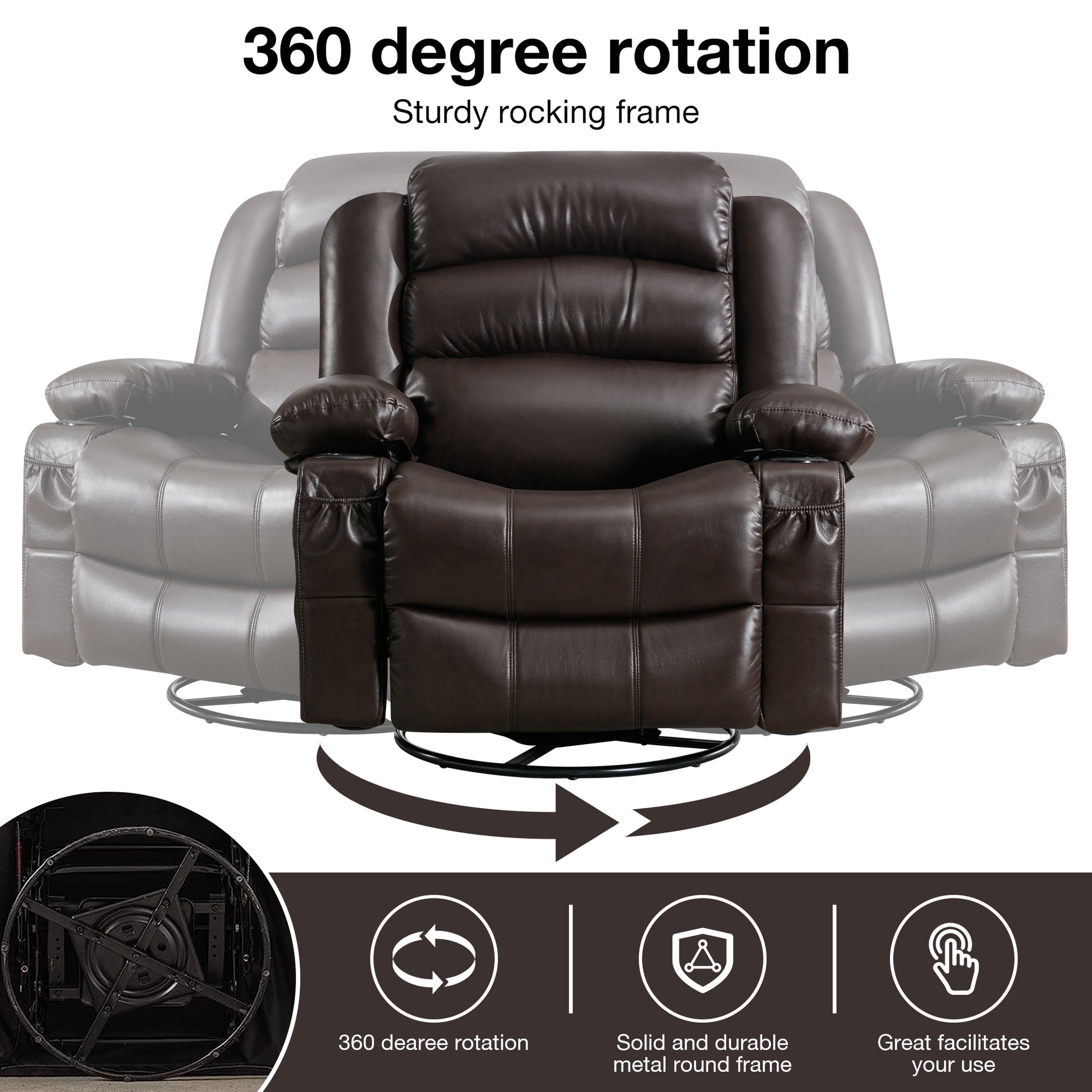 Massage Swivel Rocker Recliner Chair With Vibration Massage And Heat Ergonomic Lounge Chair For Living Room With Rocking Function And Side Pocket2 Cup Holders Usb Charge Port ,Brown Brown Primary Living Space Soft Heavy Duty Cotton Pu Leather