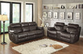 Double Glider Reclining Beautiful Seat With Center Console Brown Faux Leather Upholstered Contemporary Living Room Furniture Brown Primary Living Space Contemporary Solid Wood