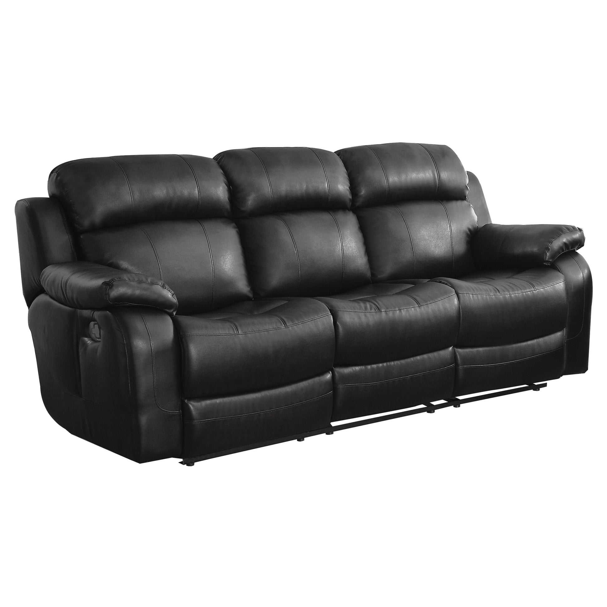 Contemporary Black Faux Leather Upholstered 1Pc Double Reclining Sofa W Center Drop Down Cup Holder Living Room Furniture Black Faux Leather Wood Primary Living Space Pillow Top Arms Solid Wood 3