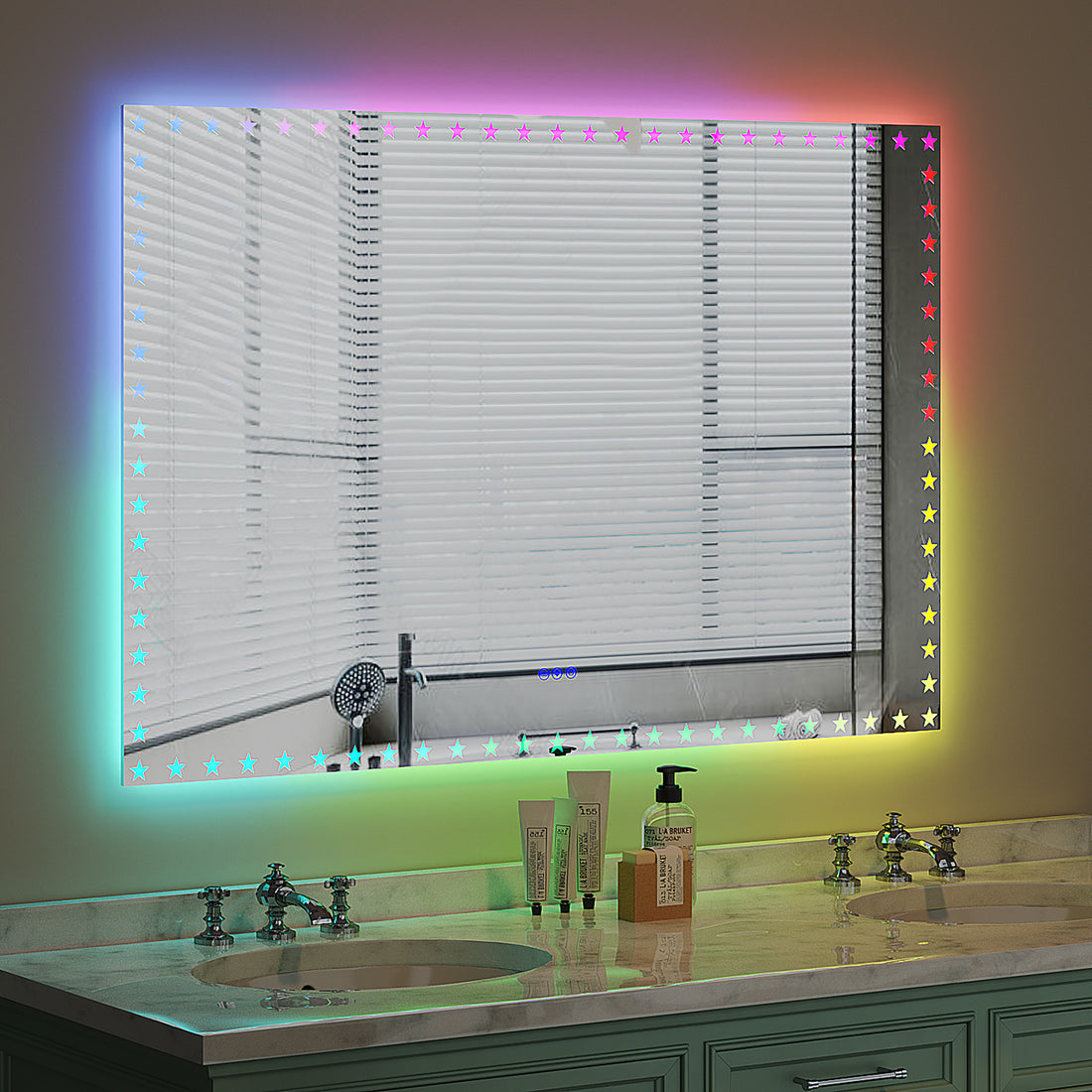 60X40 Inch Led Bathroom Mirror With Lights Backlit Rgb Color Changing Lighted Mirror For Bathroom Wall Dimmable Anti Fog Memory Rectangular Vanity Mirror Rgb Multicolor Backlit Front Lighted White Aluminium