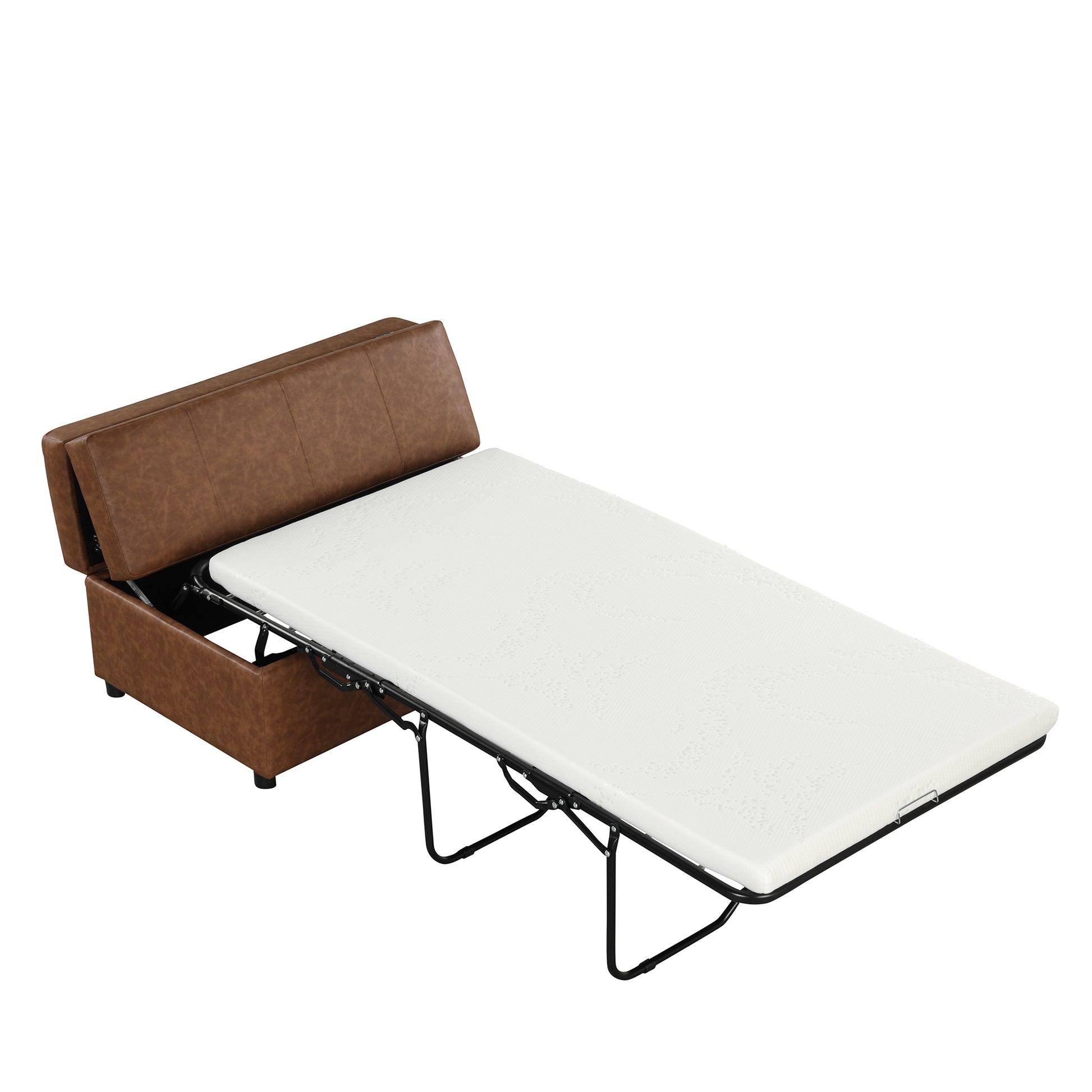 Twin Size Folding Ottoman Sleeper Bed With Mattress Convertible Guest Bed Brown Brown Foam Pu 1 Seat
