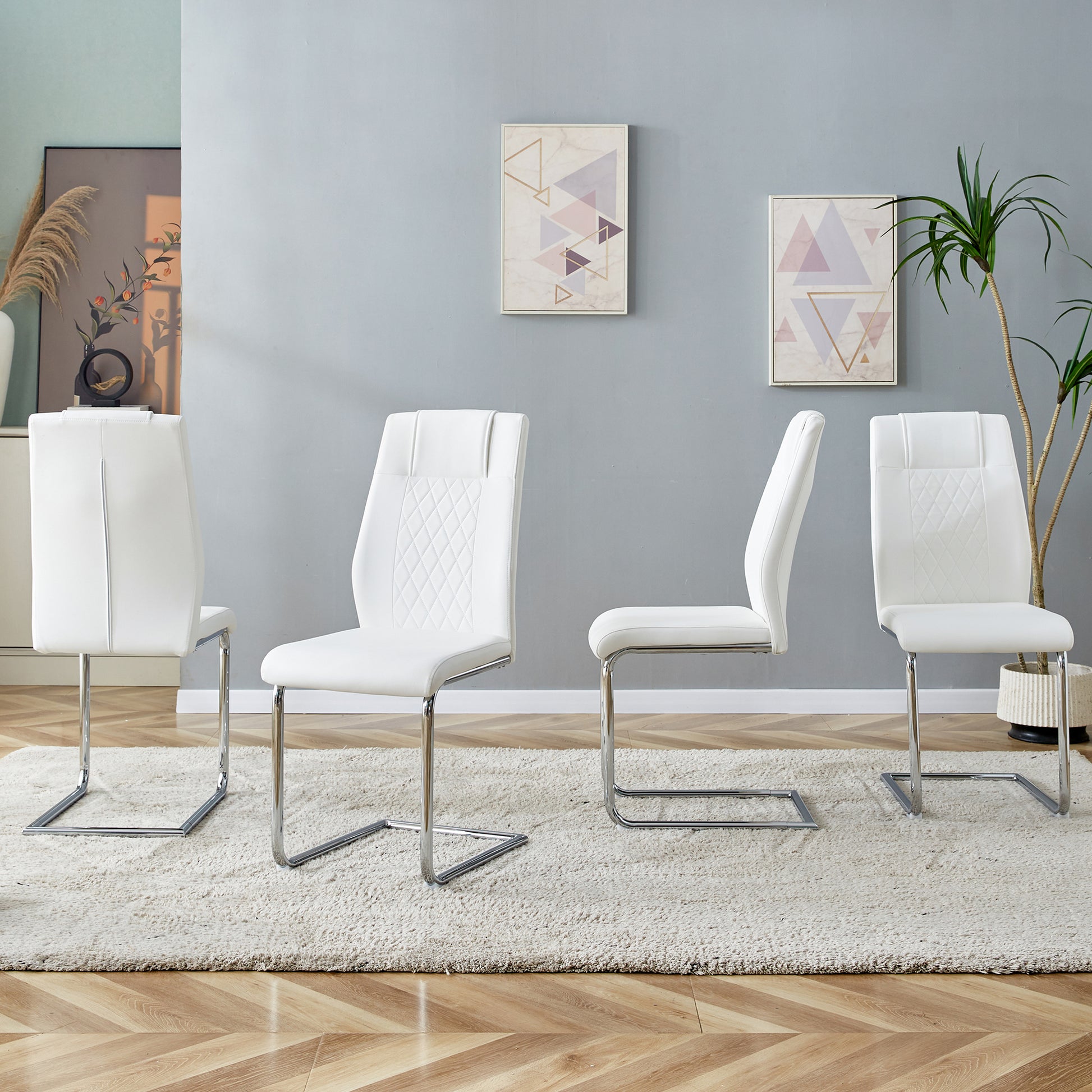 Modern Dining Chairs With Faux Leather Padded Seat Dining Living Room Chairs Upholstered Chair With Metal Legs Design For Kitchen, Living, Bedroom, Dining Room Side Chairs Set Of 8 White Pu C 001 White Foam Pu