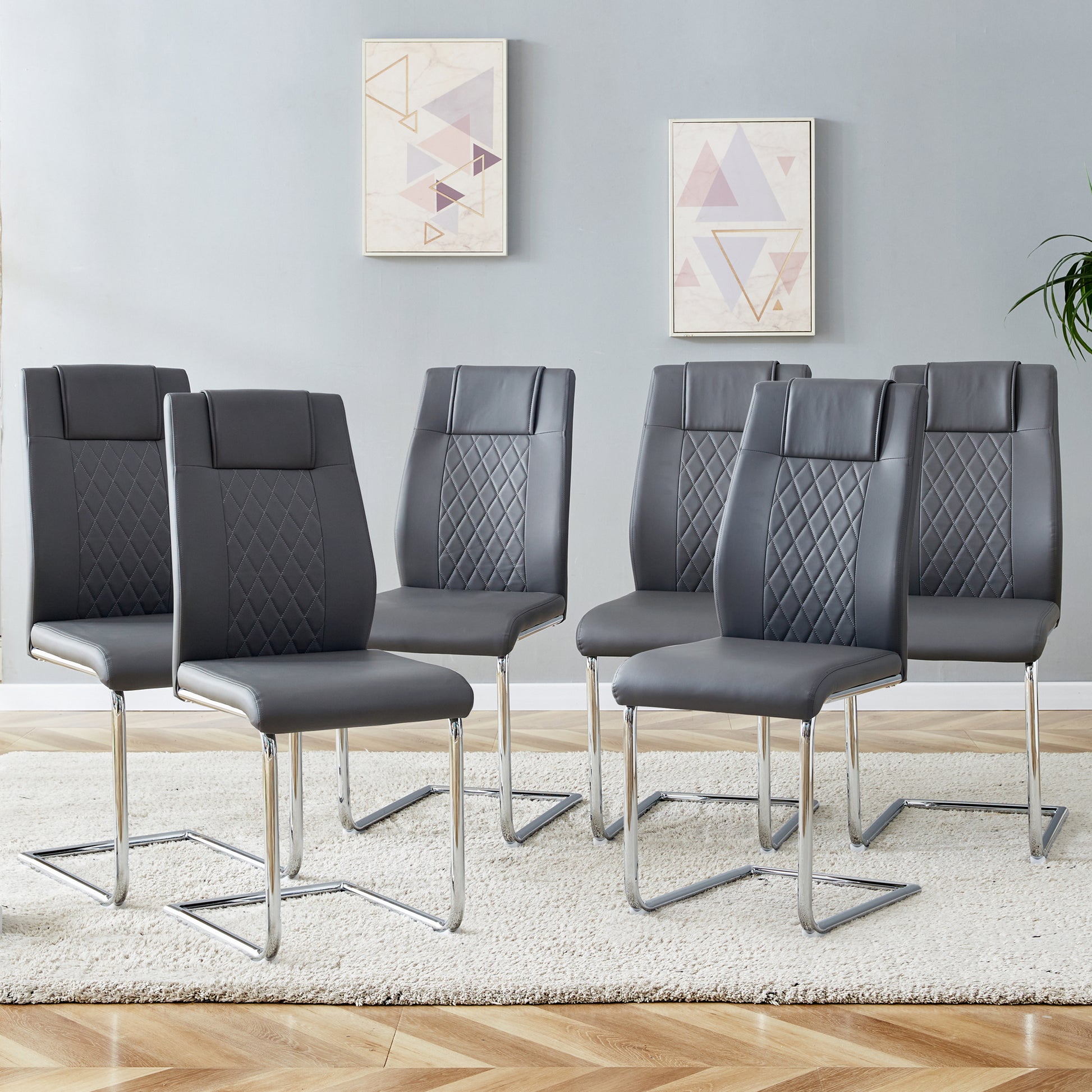 Modern Dining Chairs With Faux Leather Padded Seat Dining Living Room Chairs Upholstered Chair With Metal Legs Design For Kitchen, Living, Bedroom, Dining Room Side Chairs Set Of 6 Grey Pu C 001 Grey Foam Pu