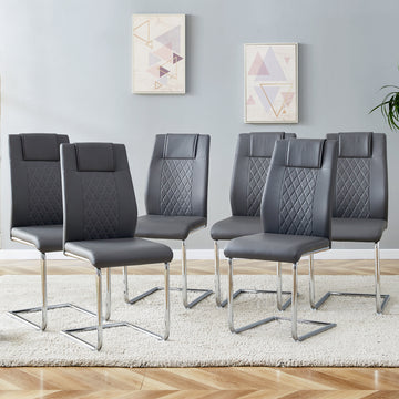 Modern Dining Chairs With Faux Leather Padded Seat Dining Living Room Chairs Upholstered Chair With Metal Legs Design For Kitchen, Living, Bedroom, Dining Room Side Chairs Set Of 6 Grey Pu C 001 Grey Foam Pu