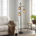 3 Lights Boho Floor Lamp With Stepless Dimmer Brown Table&Floor Lamps Rattan