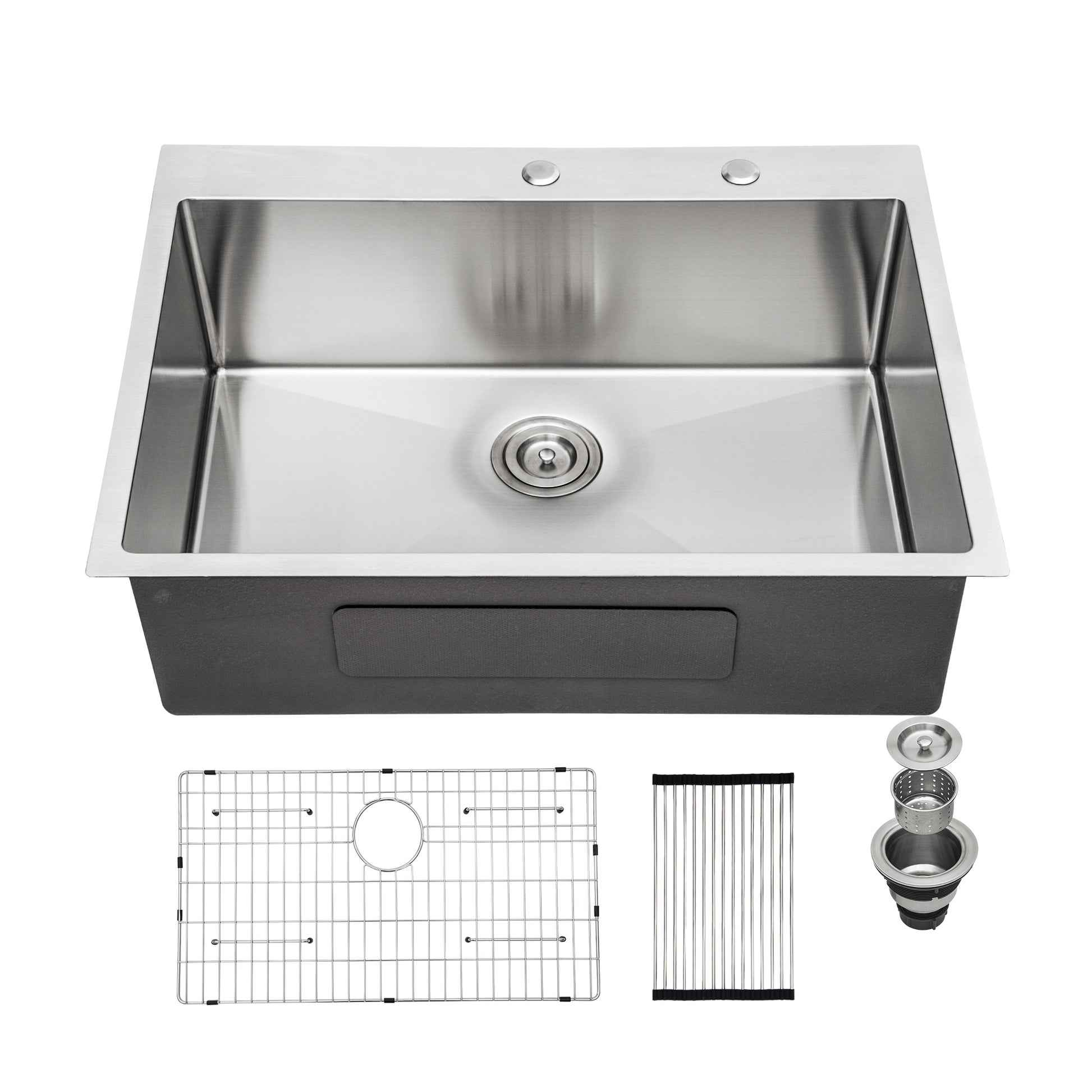 28X22X10 Inch Kitchen Sink Drop In 16 Gauge Stainless Steel 28" Single Bowl Topmount Kitchen Sink Basin Brushed Nickel Stainless Steel