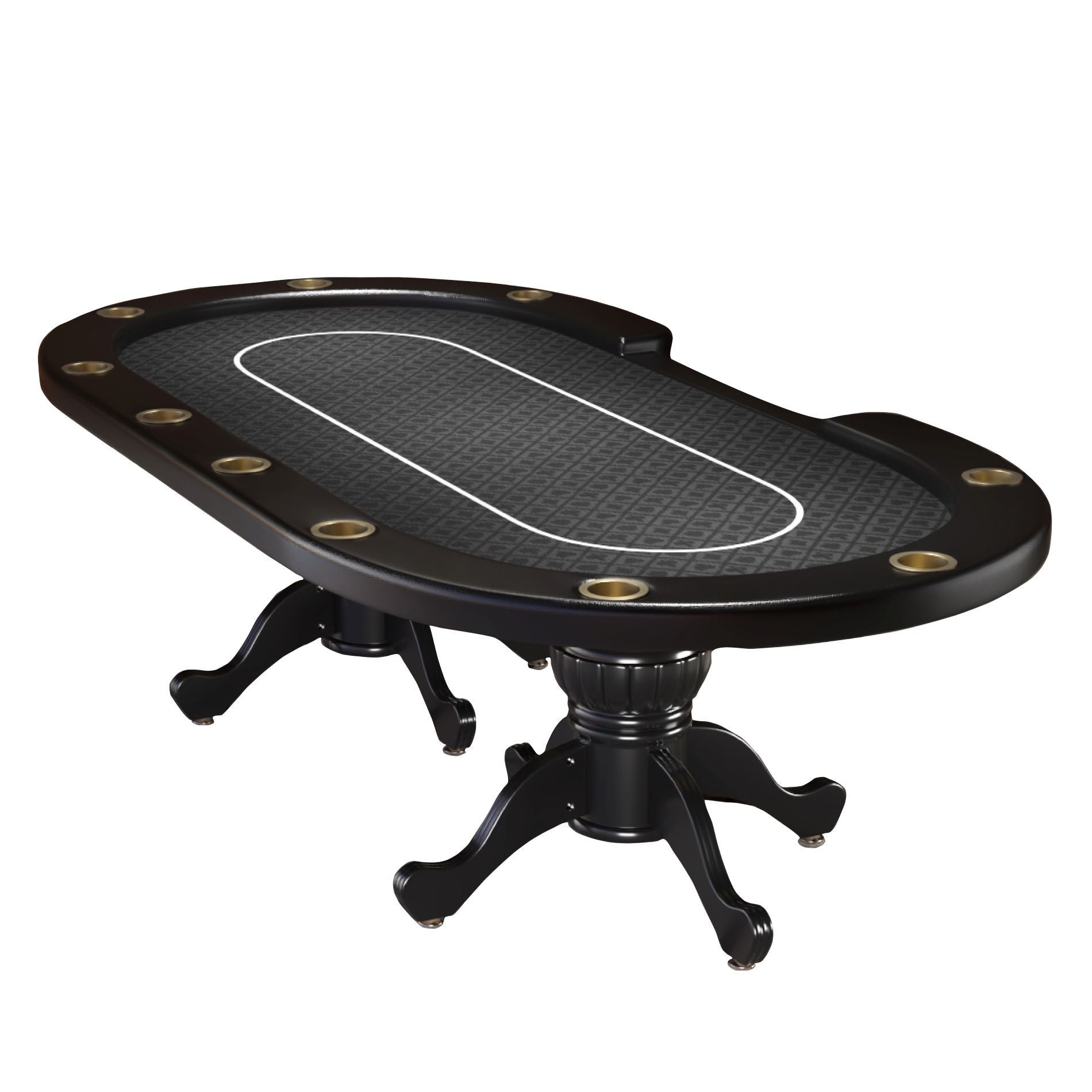 96" Oval Black Aura 10 Players Texas Holdem Casino Board Game Bet Line Felt Surface Poker Table Black Wood