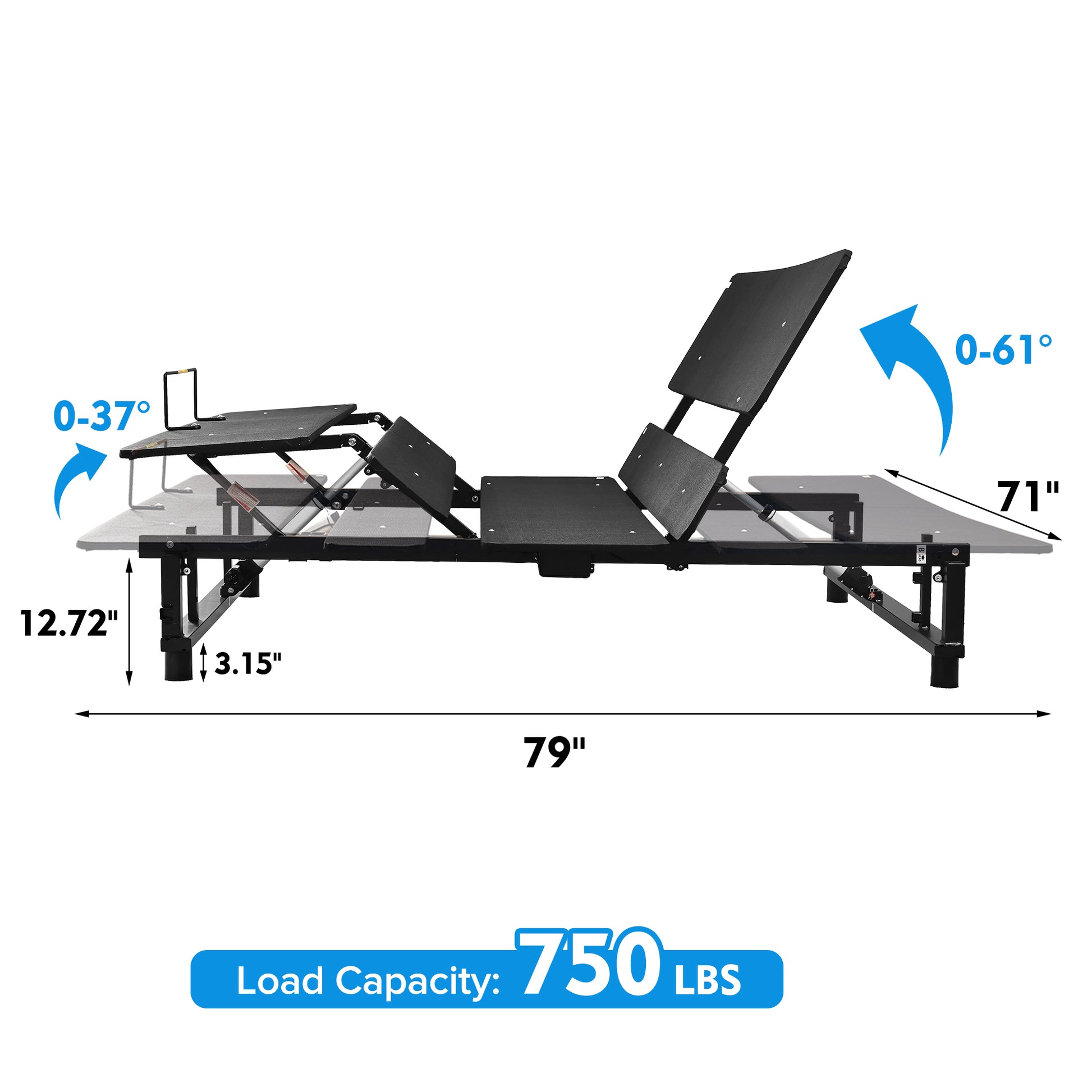 Adjustable Bed Base Frame Head And Foot Incline Quiet Motor King Size Zero Gravity King Antique Black Bedroom Bed Frame Steel