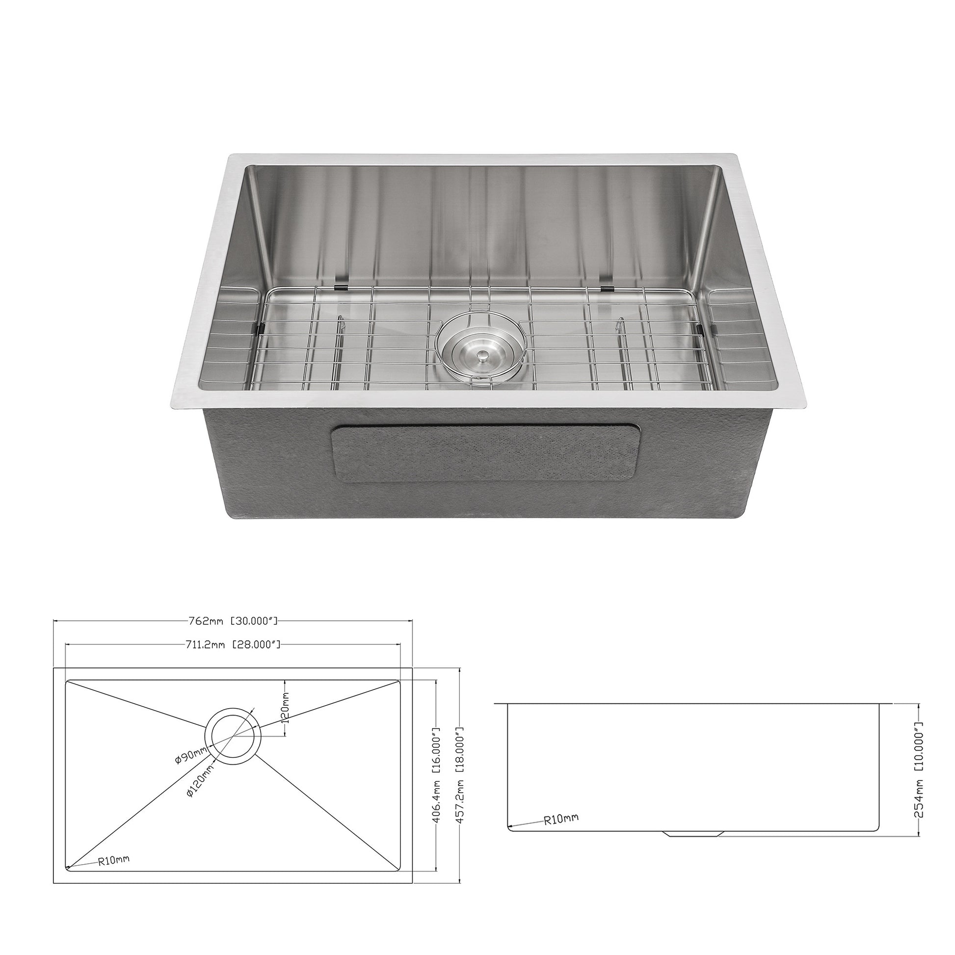 30 Inch Undermount Sink 30"X18"X10" Undermount Stainless Steel Kitchen Sink 16 Gauge 10 Inch Deep Single Bowl Kitchen Sink Basin Brushed Nickel Stainless Steel