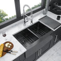 Gunmetal Black Double Bowl 50 50 Farmhouse Sink 33