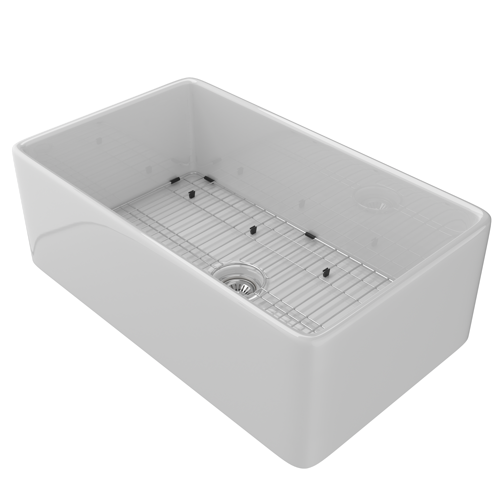 33 Inch Fireclay Farmhouse Kitchen Sink White Single Bowl Apron Front Kitchen Sink, Bottom Grid And Kitchen Sink Drain Included Natural Kitchen Modern Fireclay