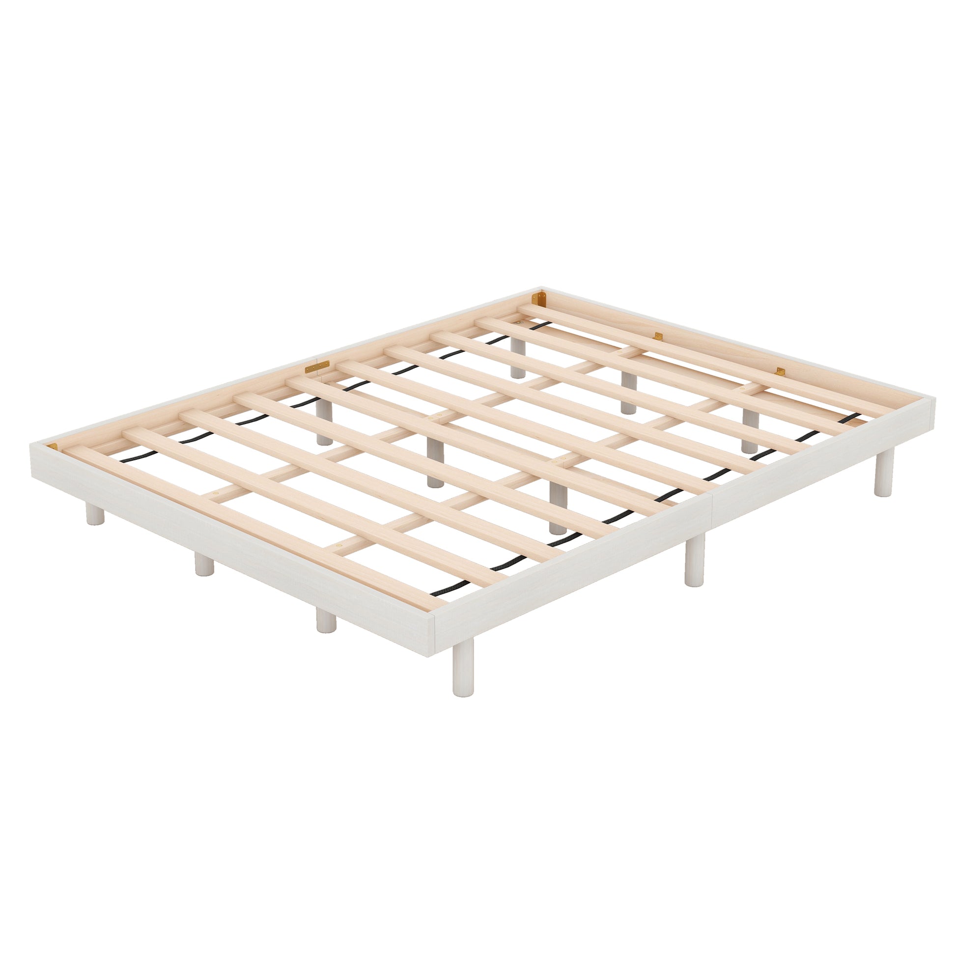 Modern Design Queen Floating Platform Bed Frame For White Washed Color White Washed Particle Board