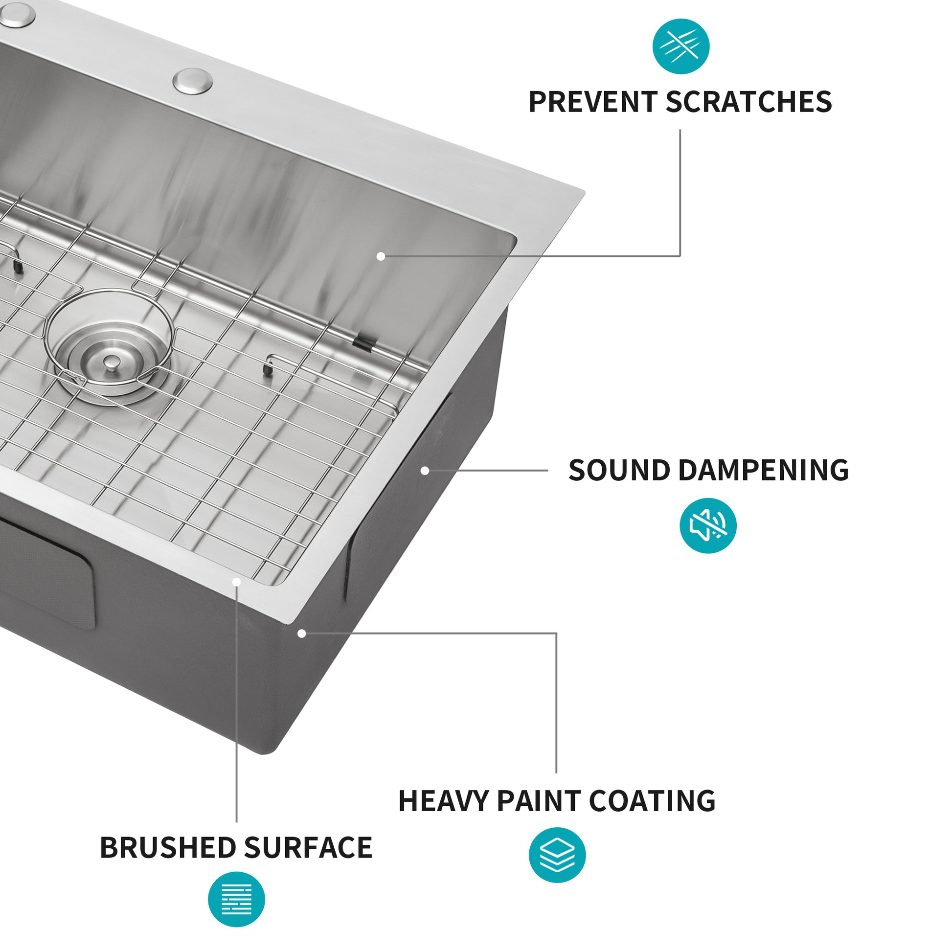 28X22X10 Inch Kitchen Sink Drop In 16 Gauge Stainless Steel 28" Single Bowl Topmount Kitchen Sink Basin Brushed Nickel Stainless Steel