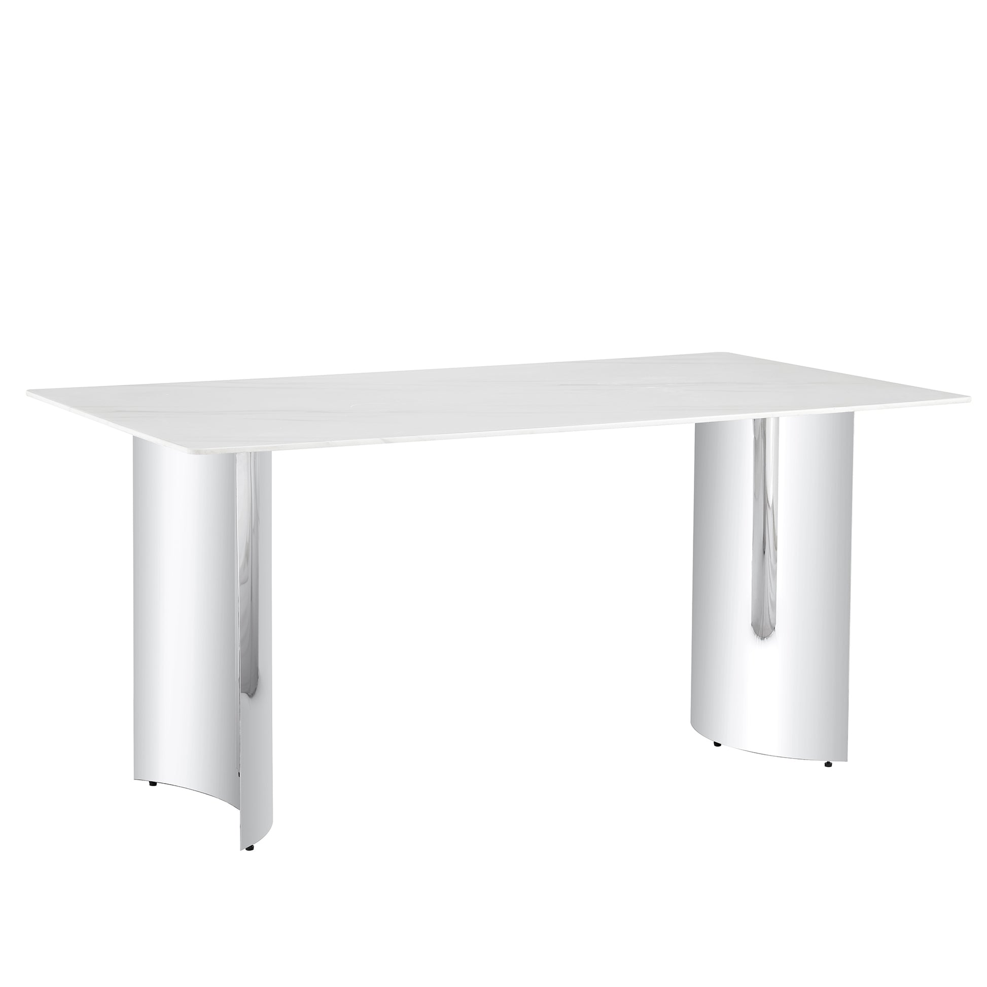 Modern Minimalist Dining Table. White Imitation Marble Glass Sticker Desktop, Stainless Steel Legs, Stable And Beautiful. Suitable For Living Room And Dining Room 63" *35.4" *29.5"Dt 69 White Glass