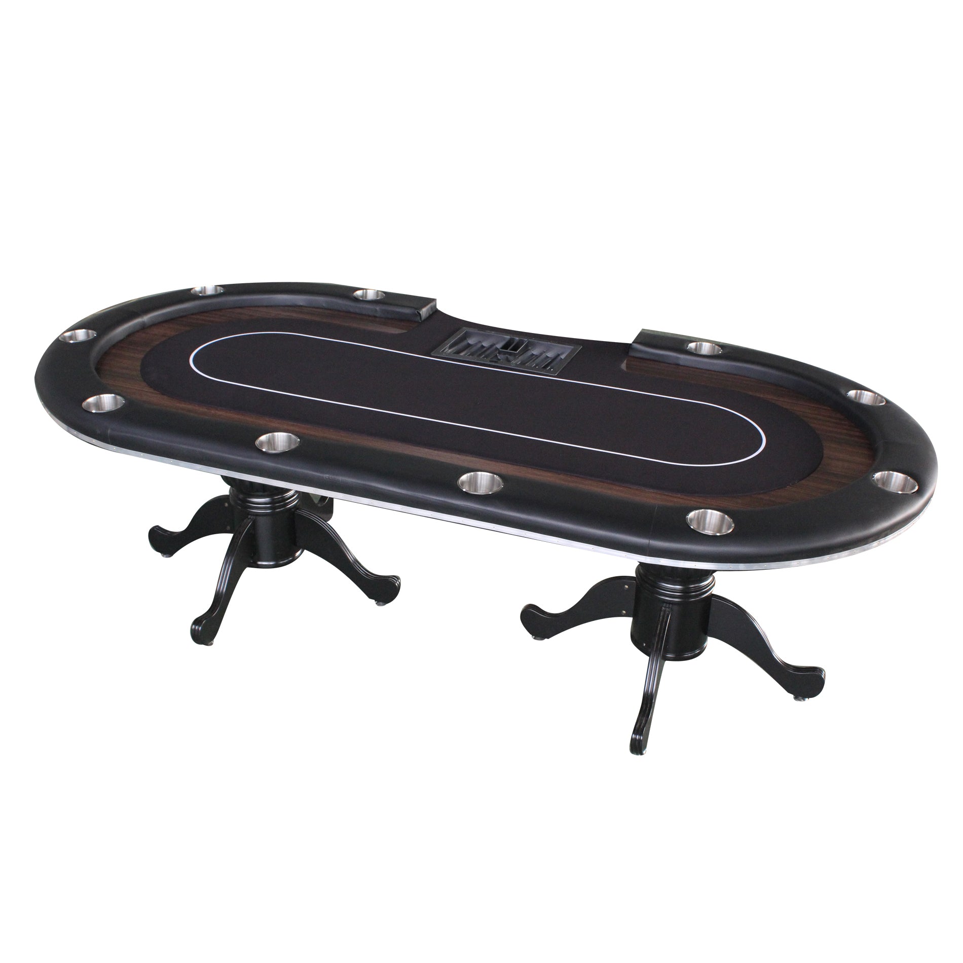 96" Premium Oval Speed Cloth Texas Hold'Em Casino Game Poker Table With Chip Tray Black Wood