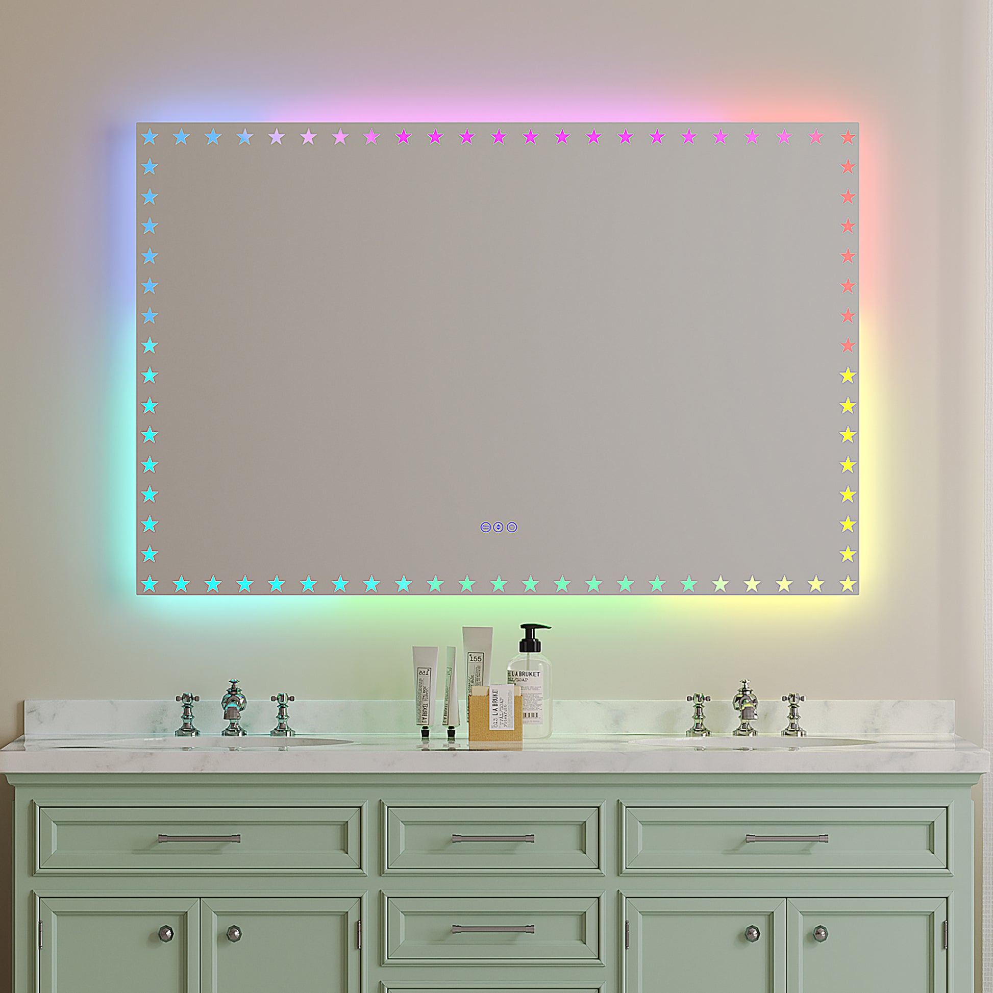 55X36 Inch Led Bathroom Mirror With Lights Backlit Rgb Color Changing Lighted Mirror For Bathroom Wall Dimmable Anti Fog Memory Rectangular Vanity Mirror Rgb Multicolor Backlit Front Lighted White Aluminium