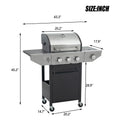 Propane Grill 3 Burner Barbecue Grill Stainless Steel Gas Grill With Side Burner, 37,000 Btu Outdoor Cooking, Patio, Garden Barbecue Grill, Black And Silver Silver Stainless Steel