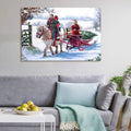 Framed Canvas Wall Art Decor Painting For Chrismas, White Horse With Sledge Chrismas Gift Painting For Chrismas Gift, Decoration For Chrismas Eve Office Living Room, Bedroom Decor Ready To Hang Rectangle Framed Multicolor Christmas Oversized 41In Canvas